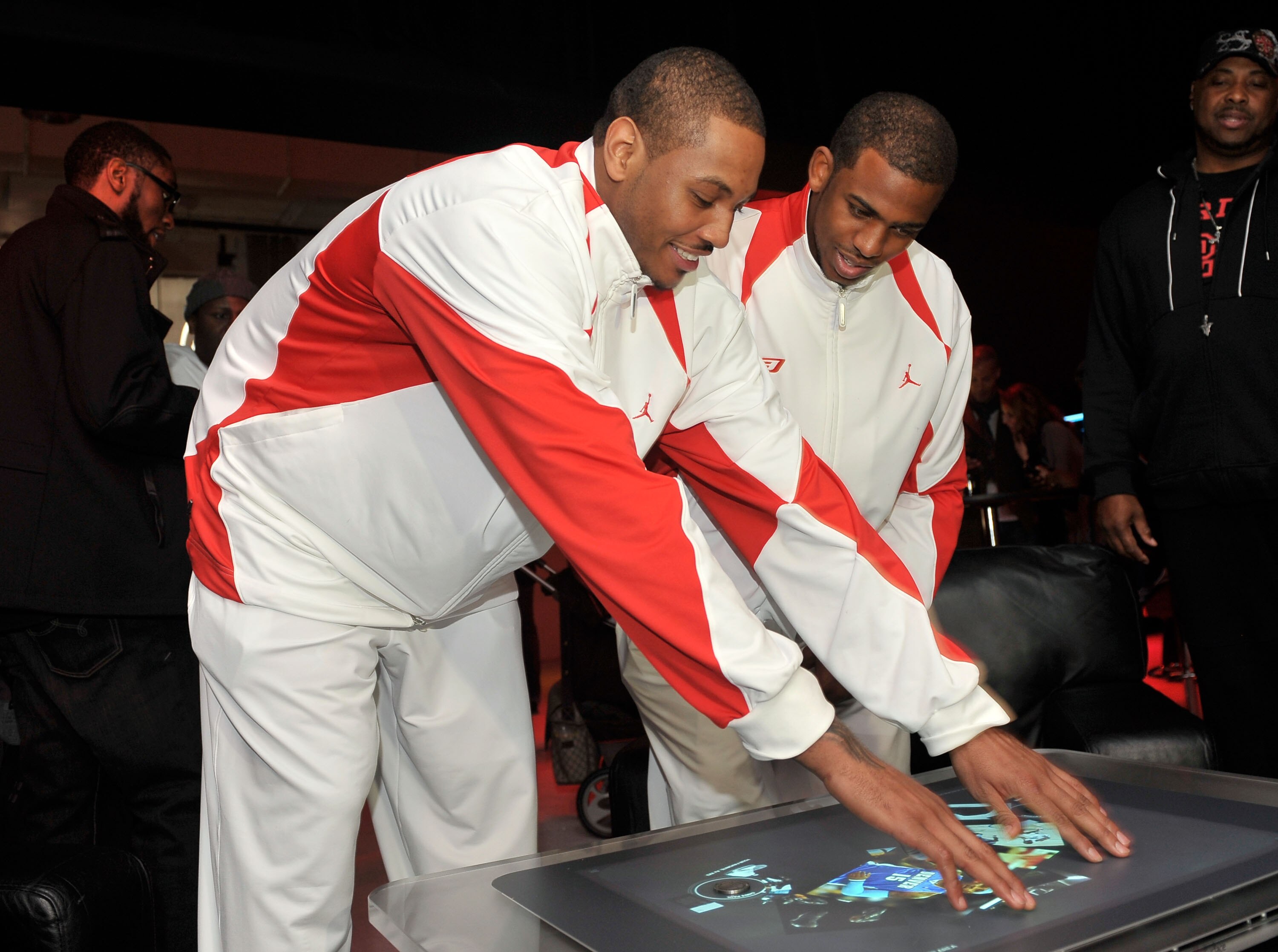 DALLAS - FEBRUARY 13: NBA players Carmelo Anthony (L) and Chris Paul attend the 23/25 Energy Space presented by Jordan Brand in Dallas, Texas on Februrary 13, 2010. (Photo by Charley Gallay/Getty Images for Jordan Brand)