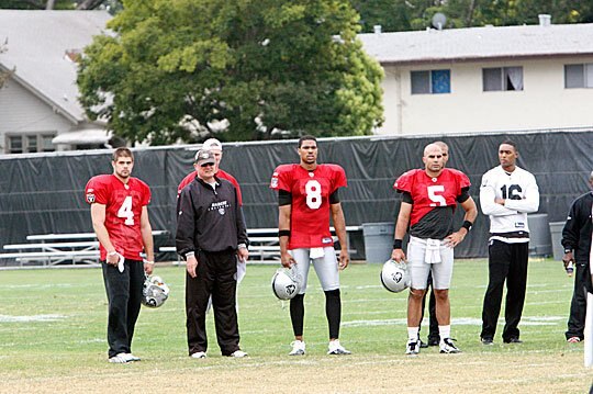 Raiders' quarterbacks observe and learn.