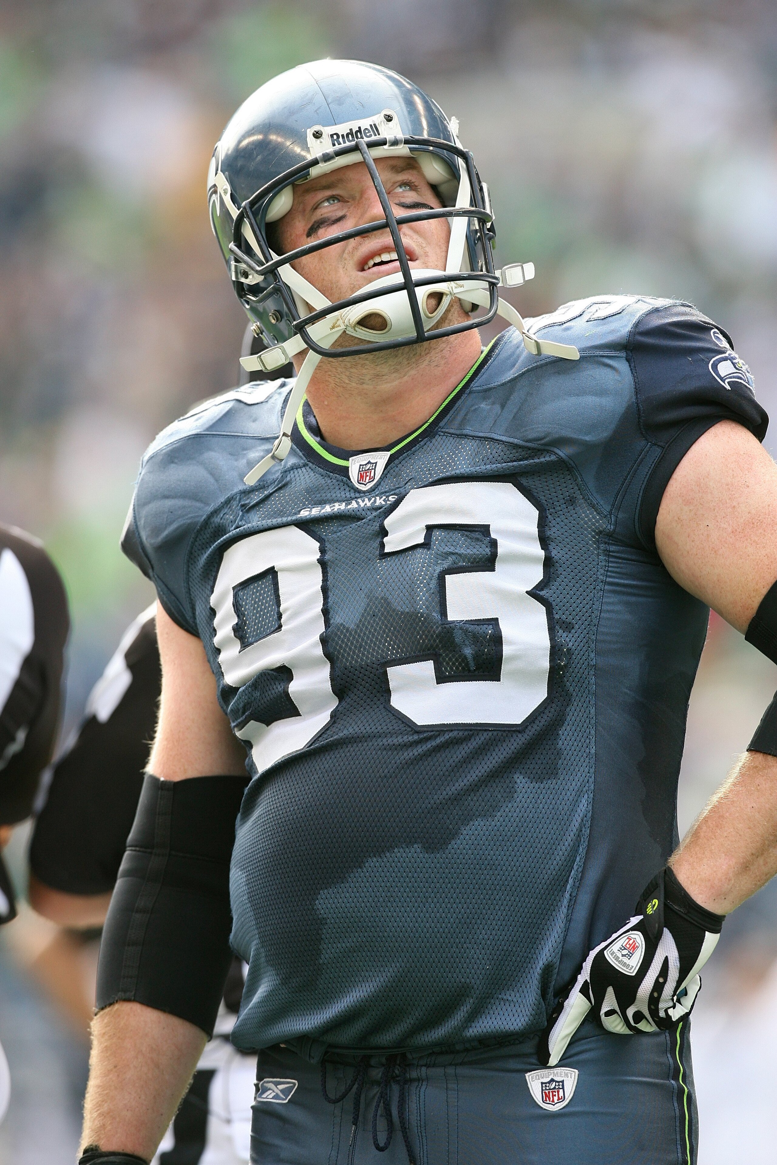 SEATTLE - OCTOBER 12: Craig Terrill #93 of the Seattle Seahawks looks on during a break in the game against the Green Bay Packers on October 12, 2008 at Qwest Field in Seattle, Washington. The Packers defeated the Seahawks 27-17. (Photo by Otto Greule Jr SEATTLE - OCTOBER 12: Craig Terrill #93 of the Seattle Seahawks looks on during a break in the game against the Green Bay Packers on October 12, 2008 at Qwest Field in Seattle, Washington. The Packers defeated the Seahawks 27-17. (Photo by Otto Greule Jr