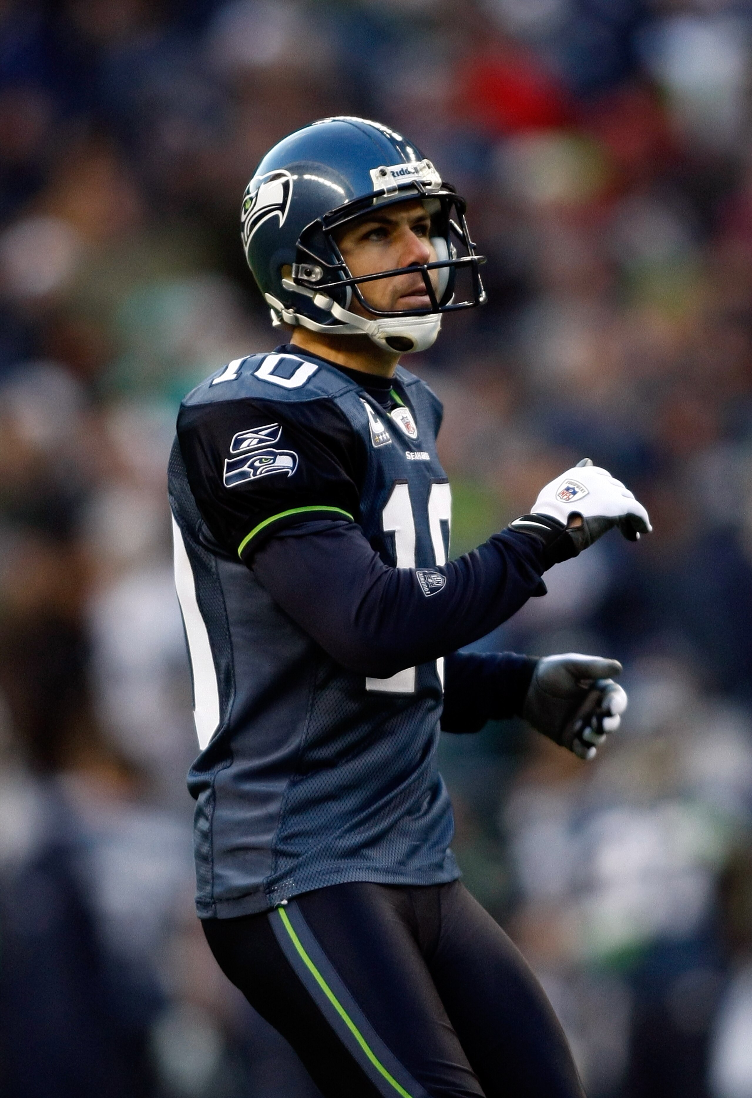 SEATTLE , WA - DECEMBER 06: Kicker Olindo Mare #10 of the Seattle Seahawks watches a field goal attempt against the San Francisco 49ers at Qwest Field on December 6, 2009 in Seattle, Washington. (Photo by Jonathan Ferrey/Getty Images) SEATTLE , WA - DECEMBER 06: Kicker Olindo Mare #10 of the Seattle Seahawks watches a field goal attempt against the San Francisco 49ers at Qwest Field on December 6, 2009 in Seattle, Washington. (Photo by Jonathan Ferrey/Getty Images)