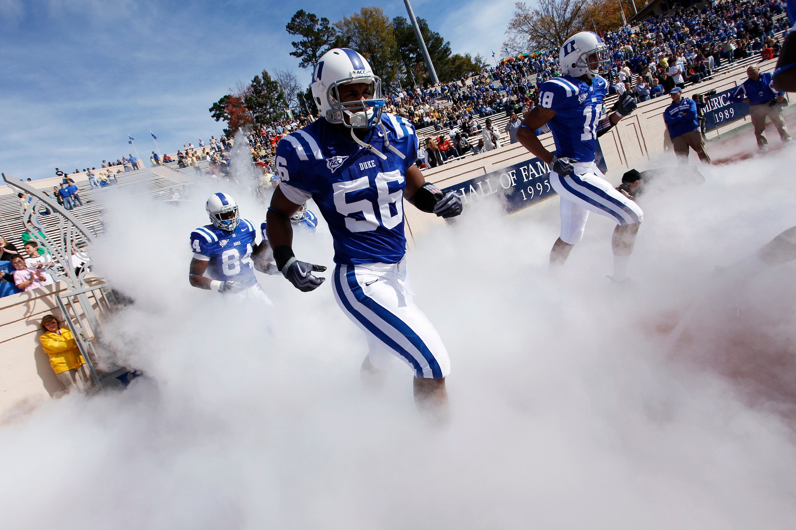 DURHAM, NC - NOVEMBER 14:  The Duke Blue Devils take the field before the game against the Georgia Tech Yellow Jackets at Wallace Wade Stadium on November 14, 2009 in Durham, North Carolina. (Photo by Joe Robbins/Getty Images)