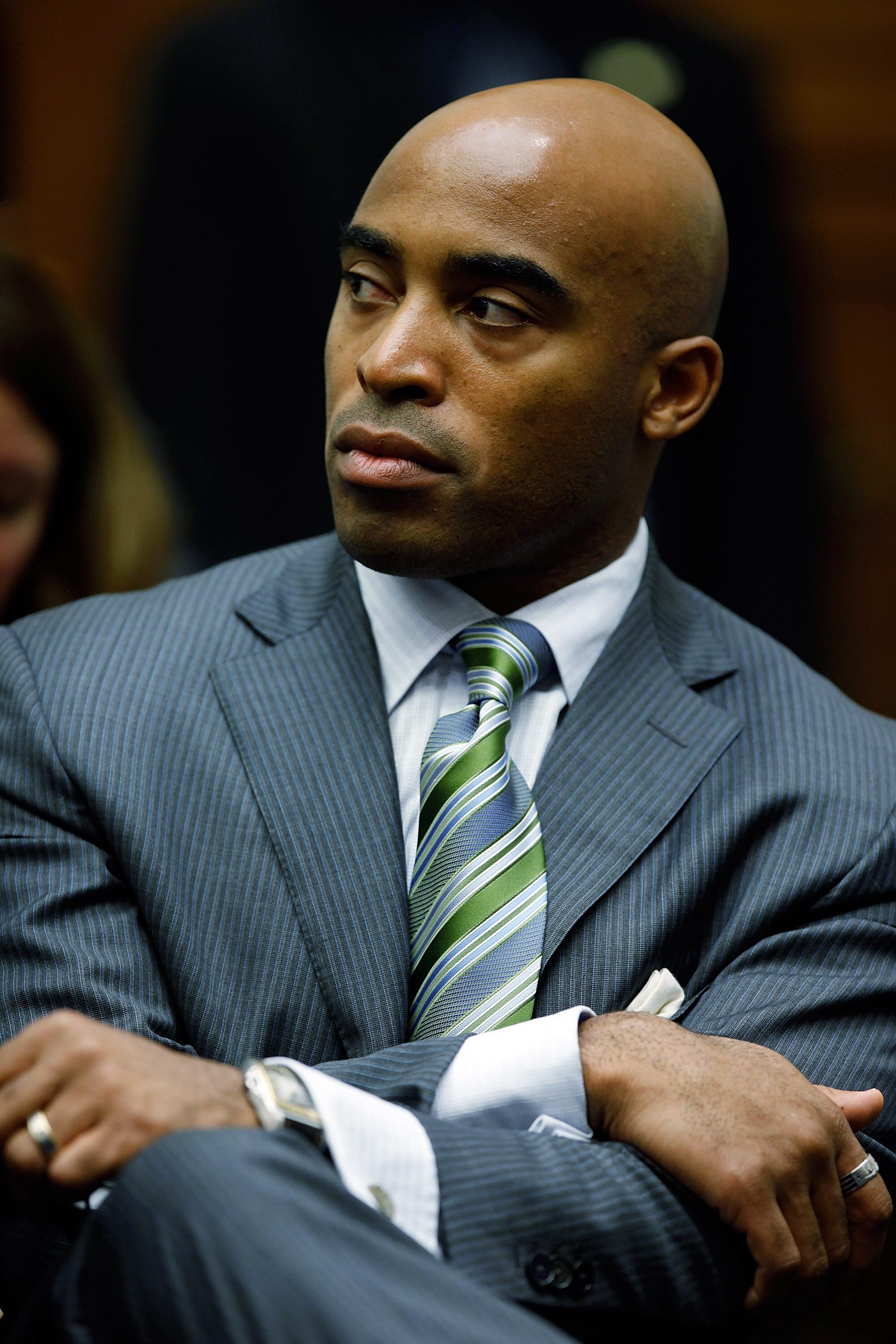 WASHINGTON - OCTOBER 28:  Former National Football League player Tiki Barber listens to testimony during a hearing of the House Judiciary Committee about football brain injuries on Captiol Hill October 28, 2009 in Washington, DC. A recent NFL study of ret