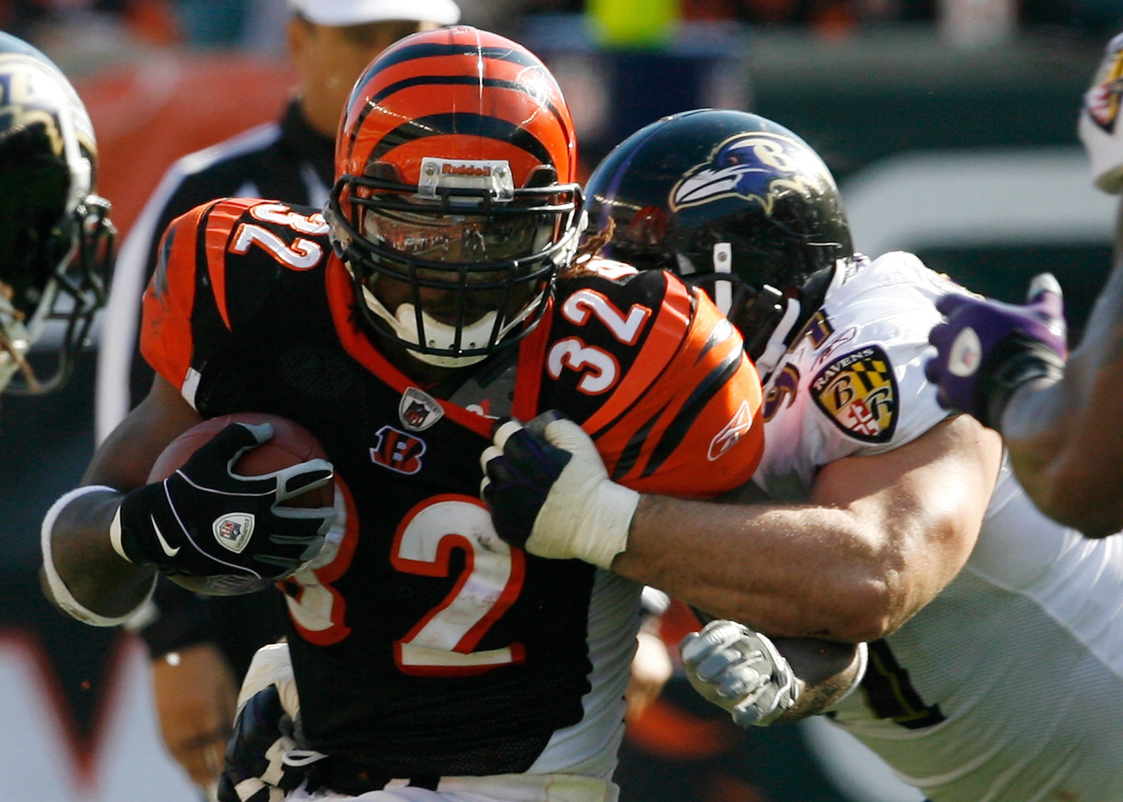 CINCINNATI - NOVEMBER 8: Cedric Benson #32 of the Cincinnati Bengals is tackled by Kelly Gregg #97 of the Baltimore Ravens at Paul Brown Stadium on November 8, 2009 in Cincinnati, Ohio. (Photo by John Sommers II/Getty Images) CINCINNATI - NOVEMBER 8: Cedric Benson #32 of the Cincinnati Bengals is tackled by Kelly Gregg #97 of the Baltimore Ravens at Paul Brown Stadium on November 8, 2009 in Cincinnati, Ohio. (Photo by John Sommers II/Getty Images)