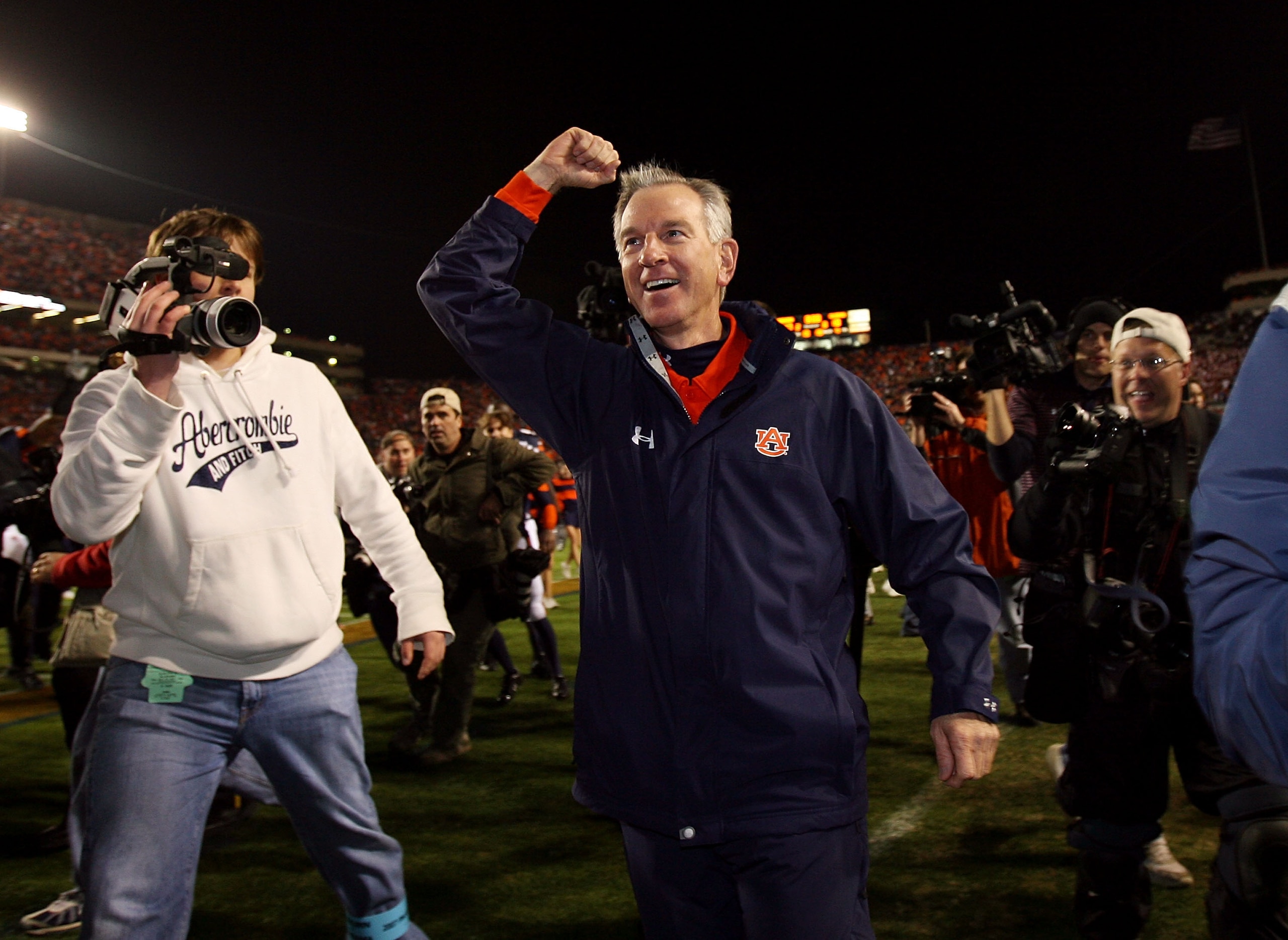 AUBURN, AL - NOVEMBER 24: Head coach Tommy Tuberville of the Auburn Tigers celebrates after his team's victory over the Alabama Crimson Tide at Jordan-Hare Stadium on November 24, 2007 in Auburn, Alabama. Auburn defeated Alabama for their sixth straight AUBURN, AL - NOVEMBER 24: Head coach Tommy Tuberville of the Auburn Tigers celebrates after his team's victory over the Alabama Crimson Tide at Jordan-Hare Stadium on November 24, 2007 in Auburn, Alabama. Auburn defeated Alabama for their sixth straight