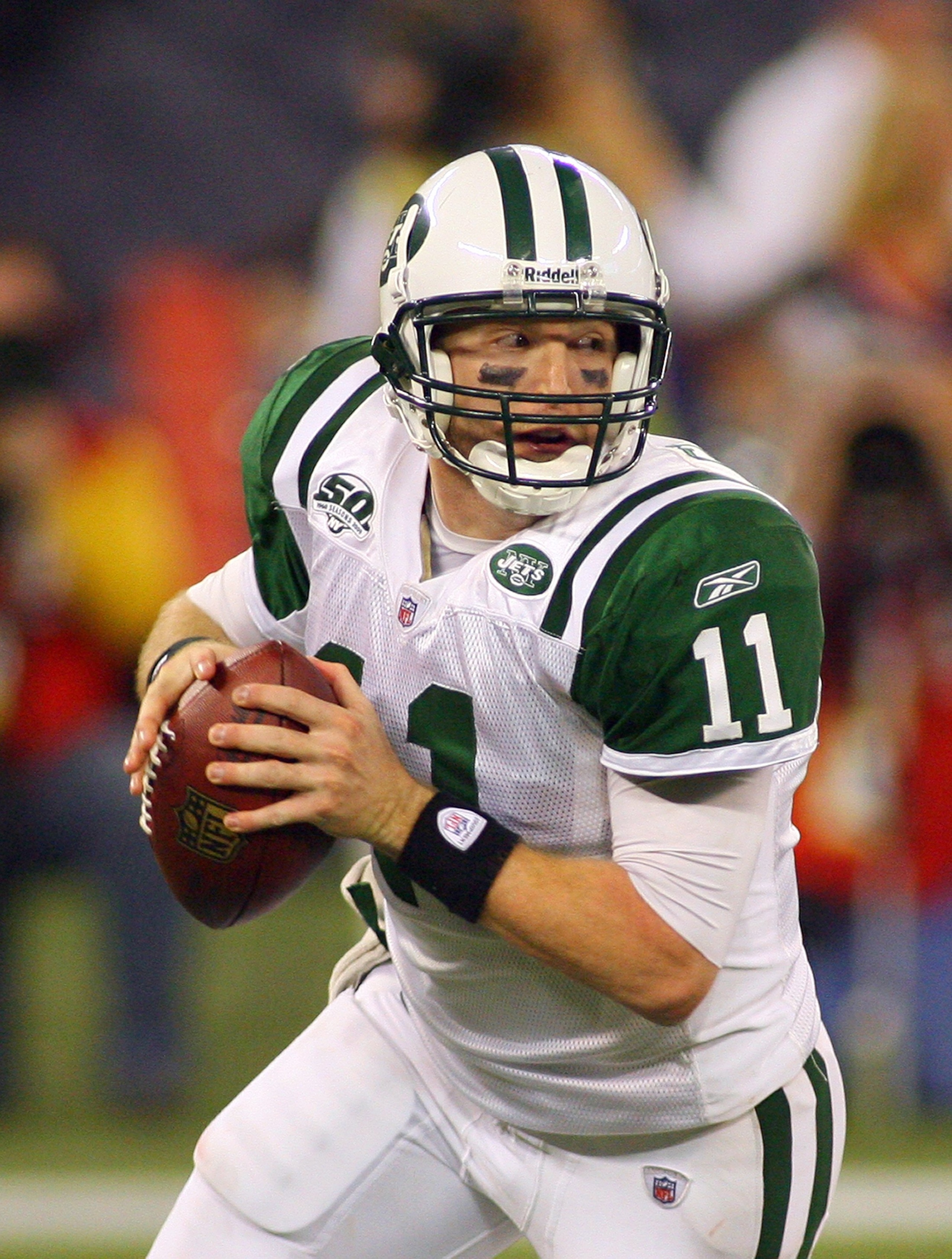 TORONTO - DECEMBER 3:  Quarterback Kellen Clemens #11 of the New York Jets looks to make a pass play during their NFL game against the Buffalo Bills on December 3, 2009  at Rogers Centre in Toronto, Ontario, Canada. The Jets defeated the Bills 19-13. (Pho