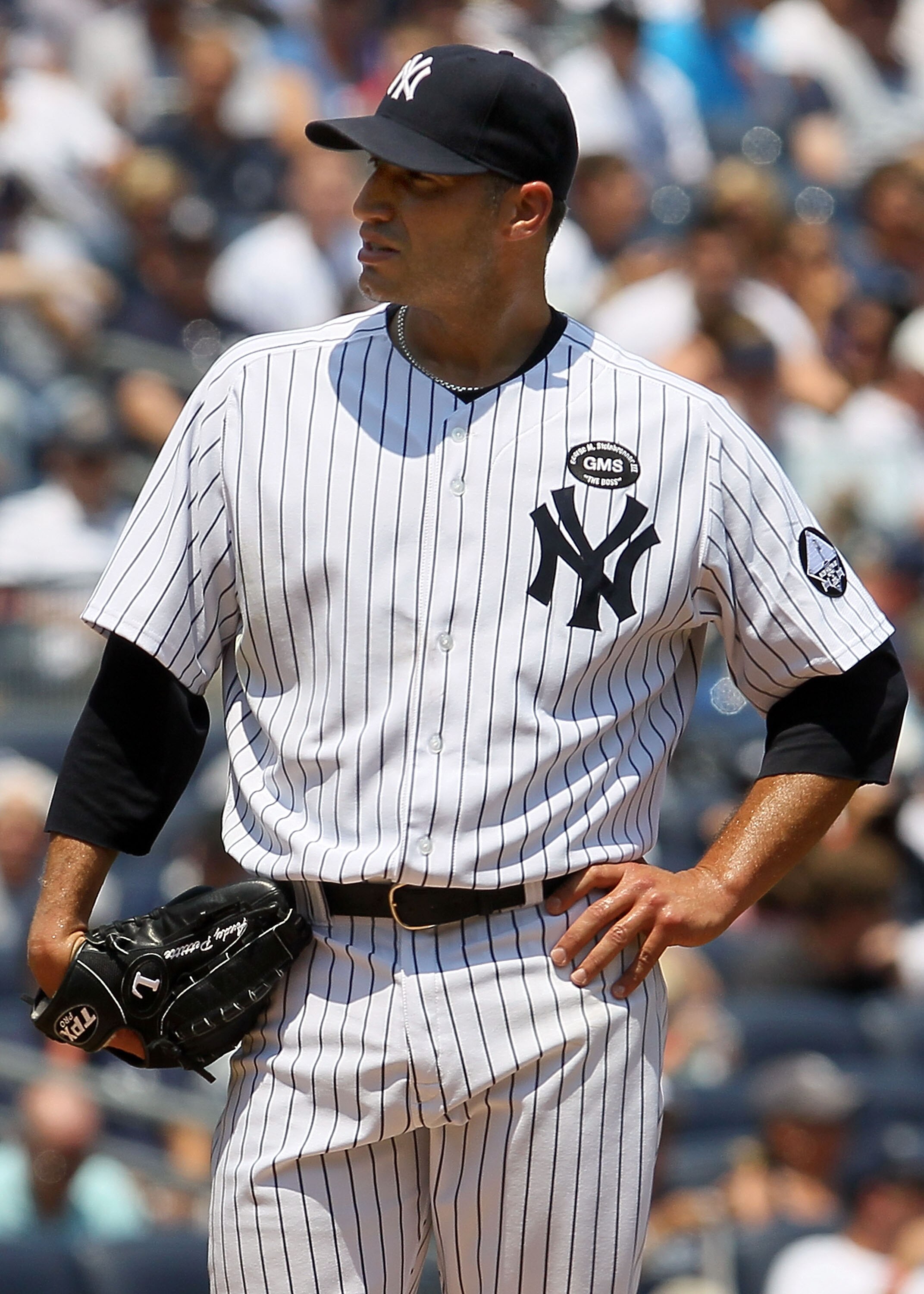 NEW YORK - JULY 18:  Andy Pettitte #46 of the New York Yankees delivers a pitch against the Tampa Bay Rays on July 18, 2010 at Yankee Stadium in the Bronx borough of New York City.  (Photo by Jim McIsaac/Getty Images)