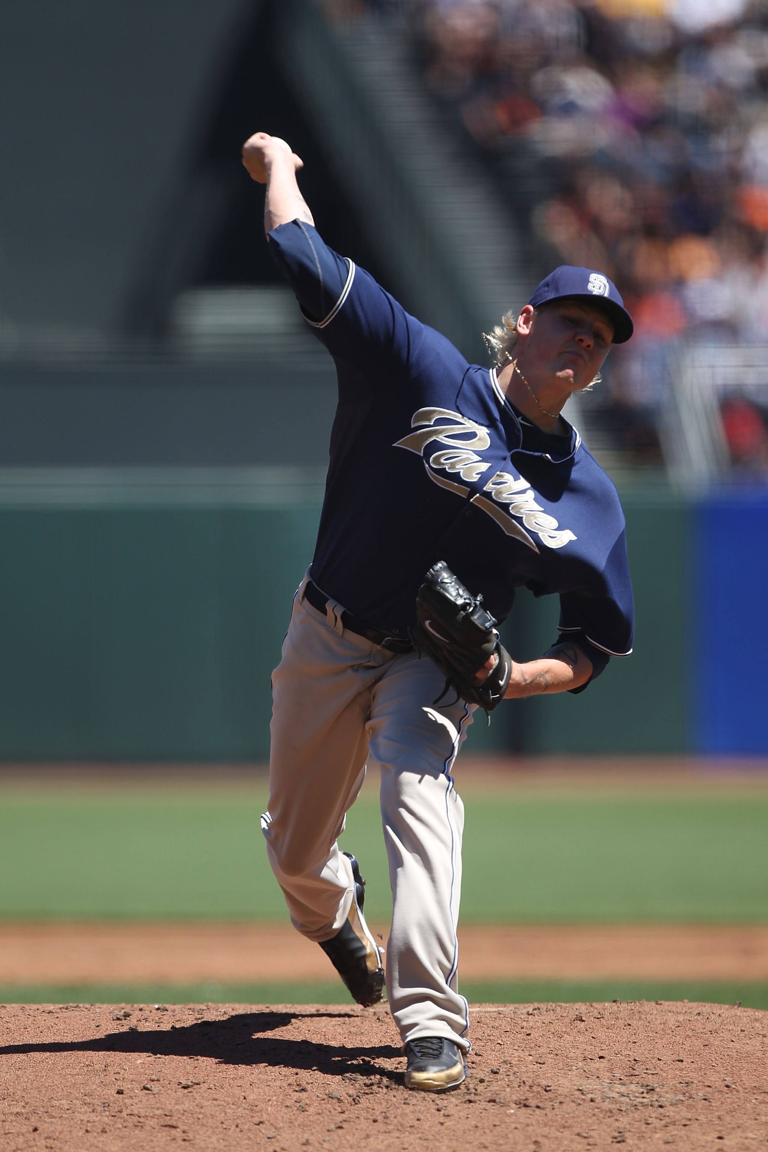 SAN FRANCISCO - AUGUST 14:  Matt Latos #38 of the San Diego Padres pitches against the San Francisco Giants during an MLB game at AT&T Park on August 14, 2010 in San Francisco, California.  (Photo by Jed Jacobsohn/Getty Images)
