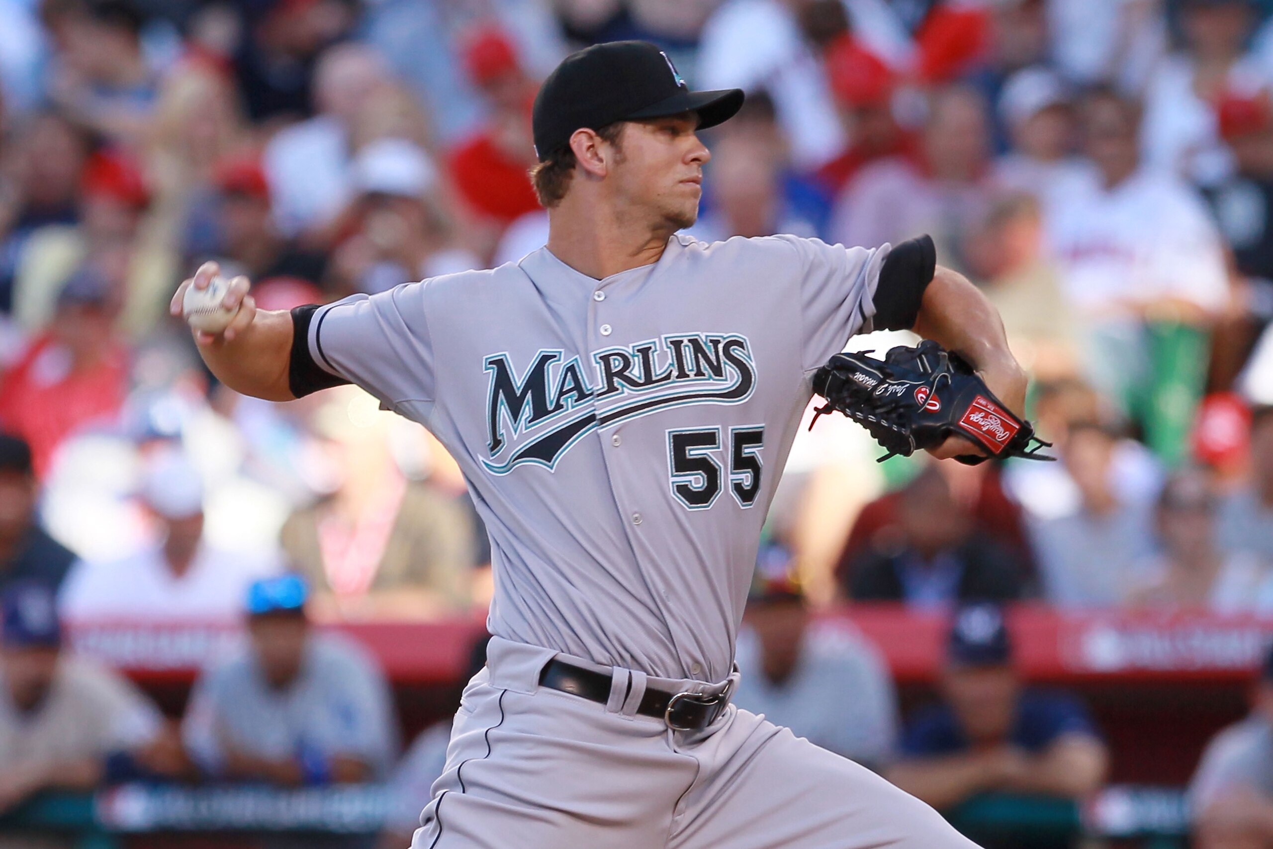 ANAHEIM, CA - JULY 13:  National League All-Star Josh Johnson #55 of the Florida Marlins throws a pitch during the 81st MLB All-Star Game at Angel Stadium of Anaheim on July 13, 2010 in Anaheim, California.  (Photo by Jeff Gross/Getty Images)