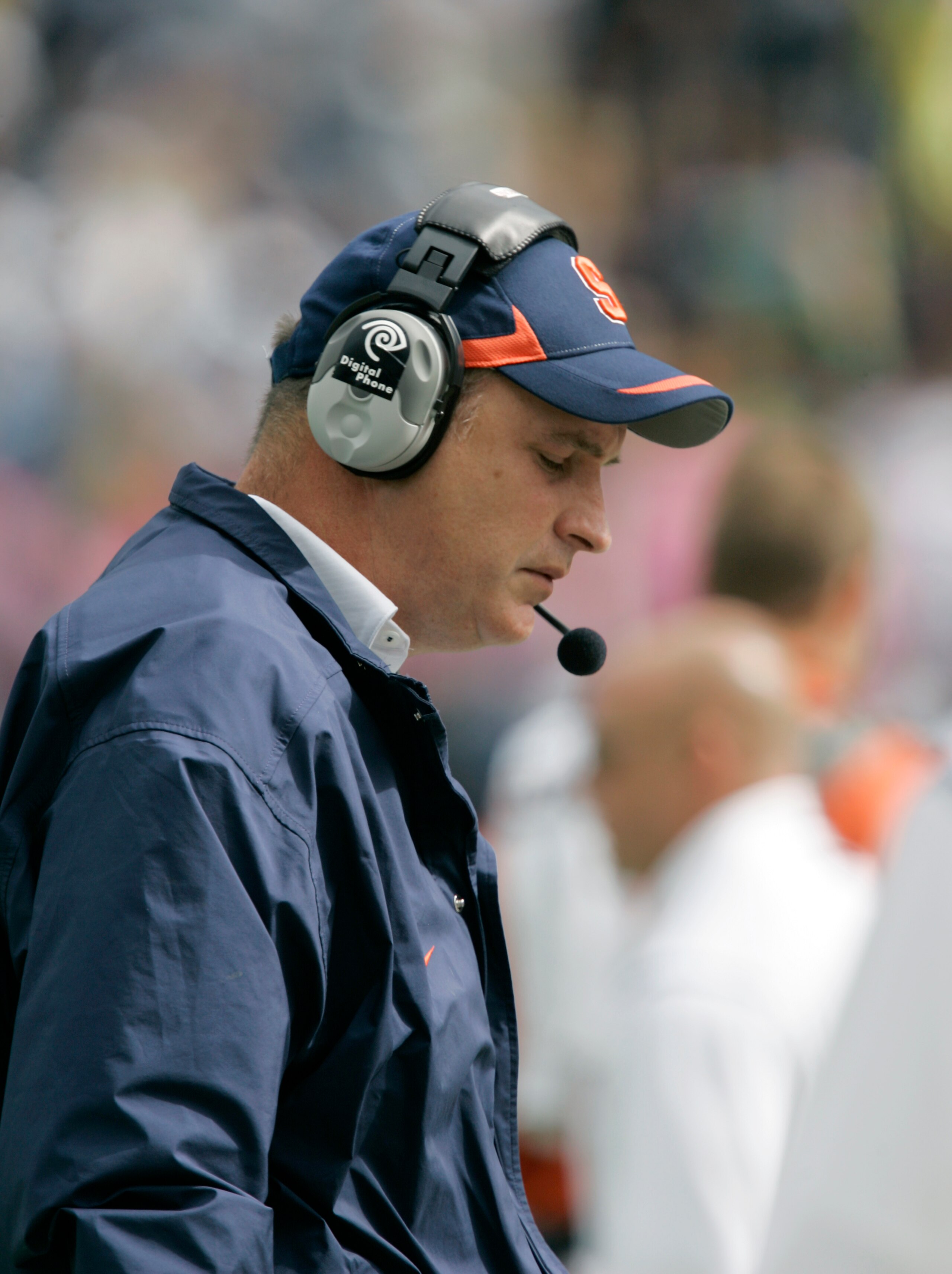 STATE COLLEGE, PA - SEPTEMBER 12: Head coach Doug Marrone of the Syracuse Orangemen reacts on the sideline as he watches the final minutes of their game against the Penn State Nittany Lions at Beaver Stadium  September 12, 2009 in State College, Pennsylva
