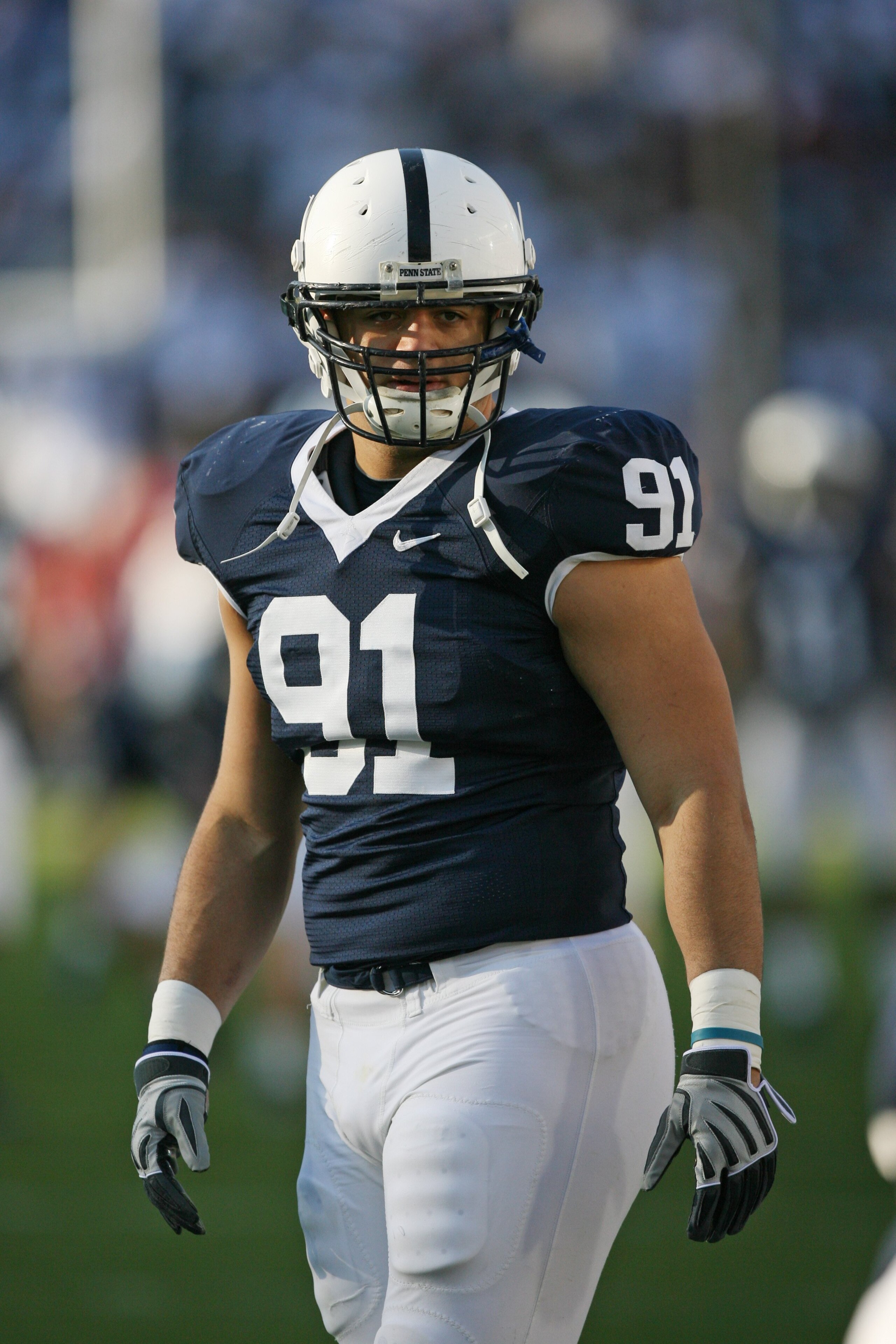 STATE COLLEGE, PA - NOVEMBER 7: Defensive tackle Jared Odrick #91 of the Penn State Nittany Lions warms-up before a game against the Ohio State Buckeyes on November 7, 2009 at Beaver Stadium in State College, Pennsylvania. Ohio State won 24-7. (Photo by H