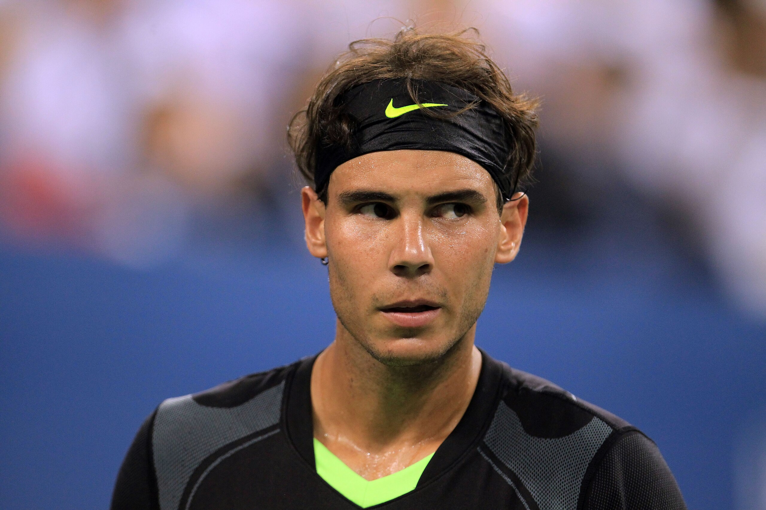 NEW YORK - AUGUST 31:  Rafael Nadal of Spain reacts after a point against Teymuraz Gabashvili of Russia during his first round men's single's match on day two of the 2010 U.S. Open at the USTA Billie Jean King National Tennis Center on August 31, 2010 in