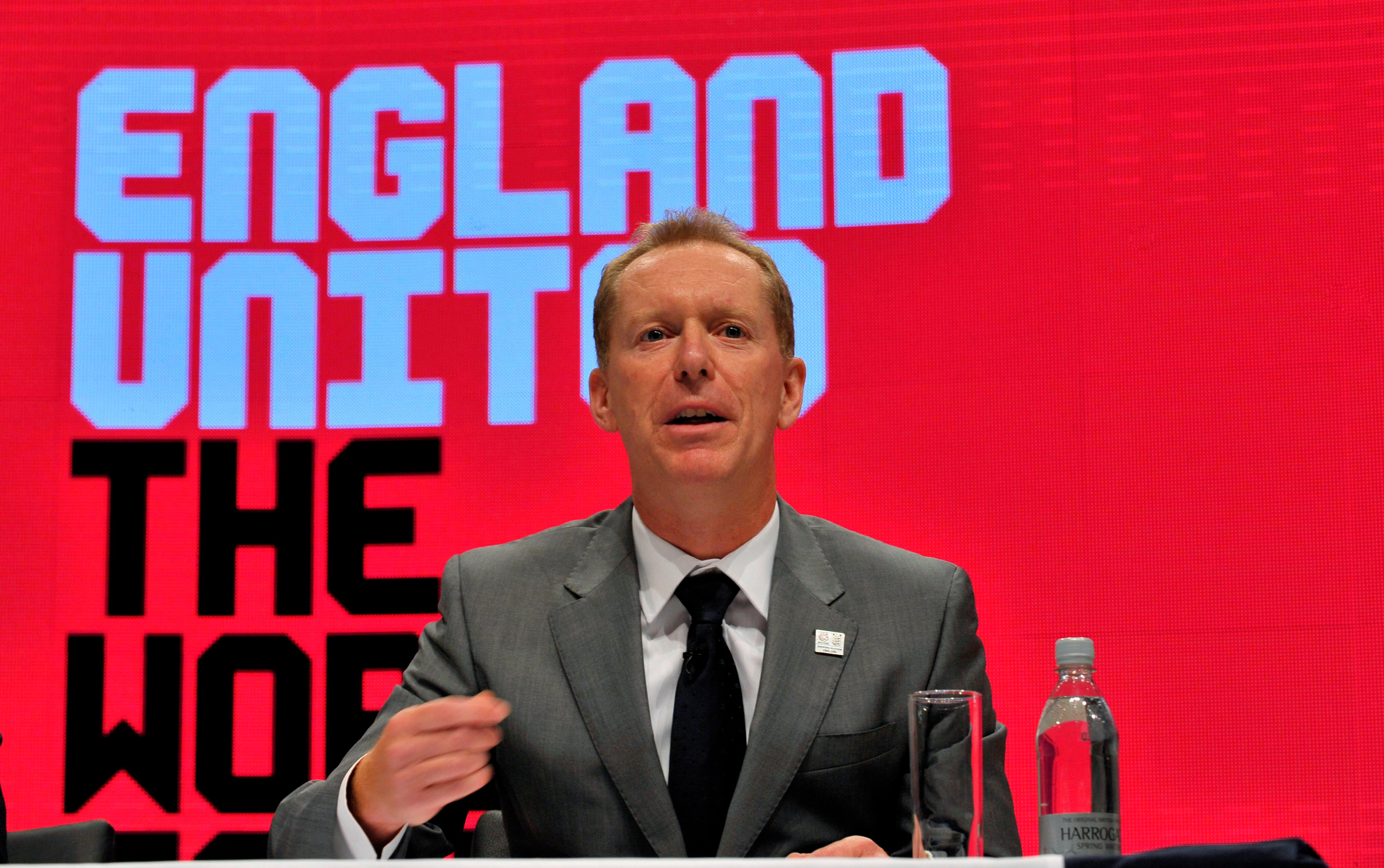 MANCHESTER, ENGLAND - AUGUST 25:  England 2018 CEO Andy Anson attends a press conference during the FIFA Inspection Visit for the England 2018 World Cup Bid at Manchester Central Convention Complex on August 25, 2010 in Manchester, England.  (Photo by Jas
