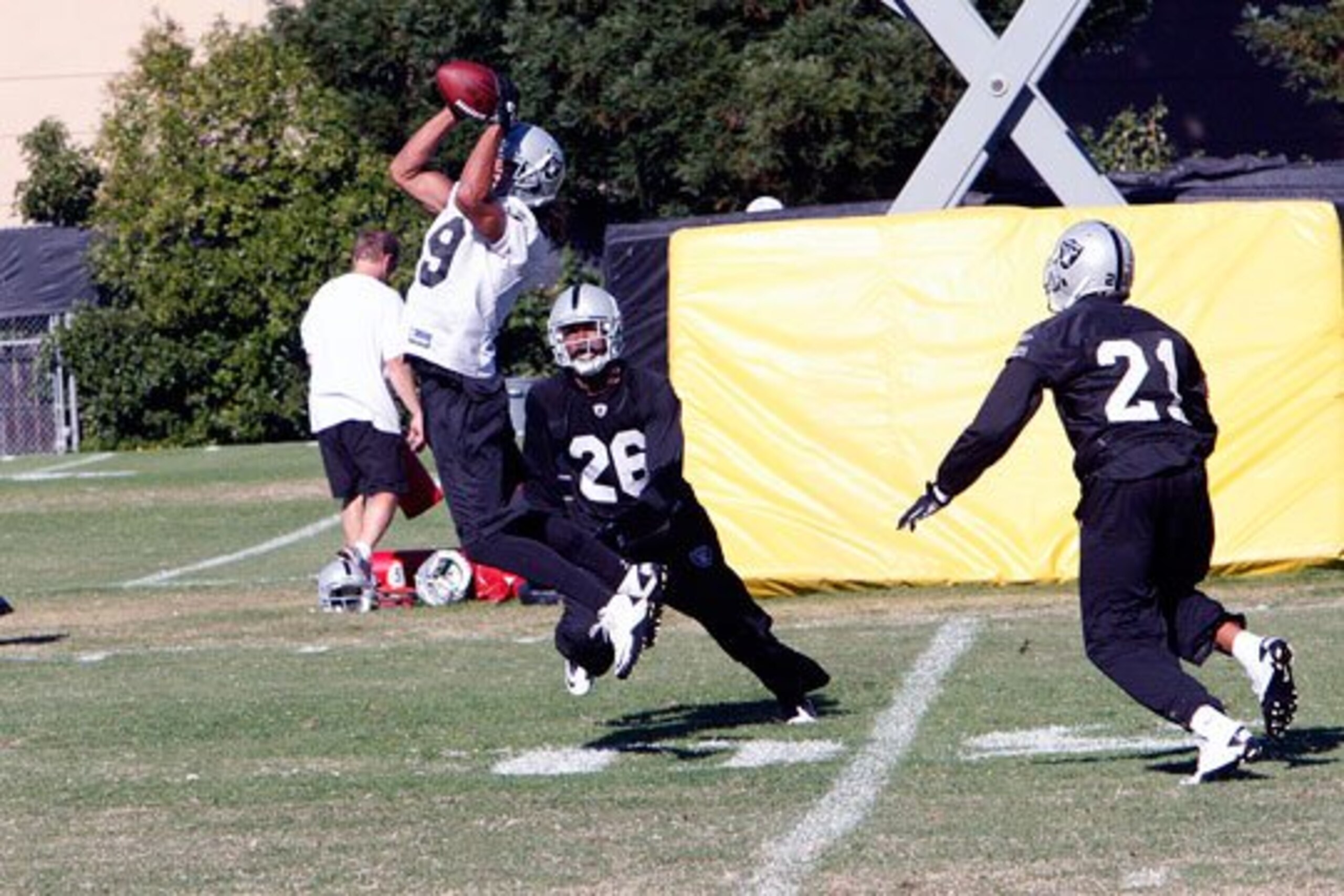 Routt and Asomugha close in on Todd Watkins.