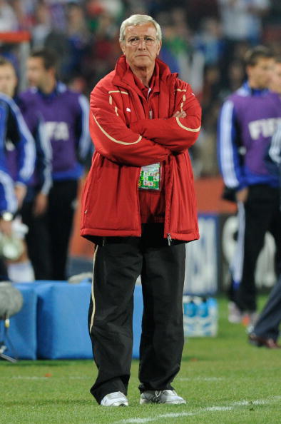 JOHANNESBURG, SOUTH AFRICA - JUNE 24:  Marcello Lippi head coach of Italy looks on dejected as Italy are knocked out of the competition, during the 2010 FIFA World Cup South Africa Group F match between Slovakia and Italy at Ellis Park Stadium on June 24,
