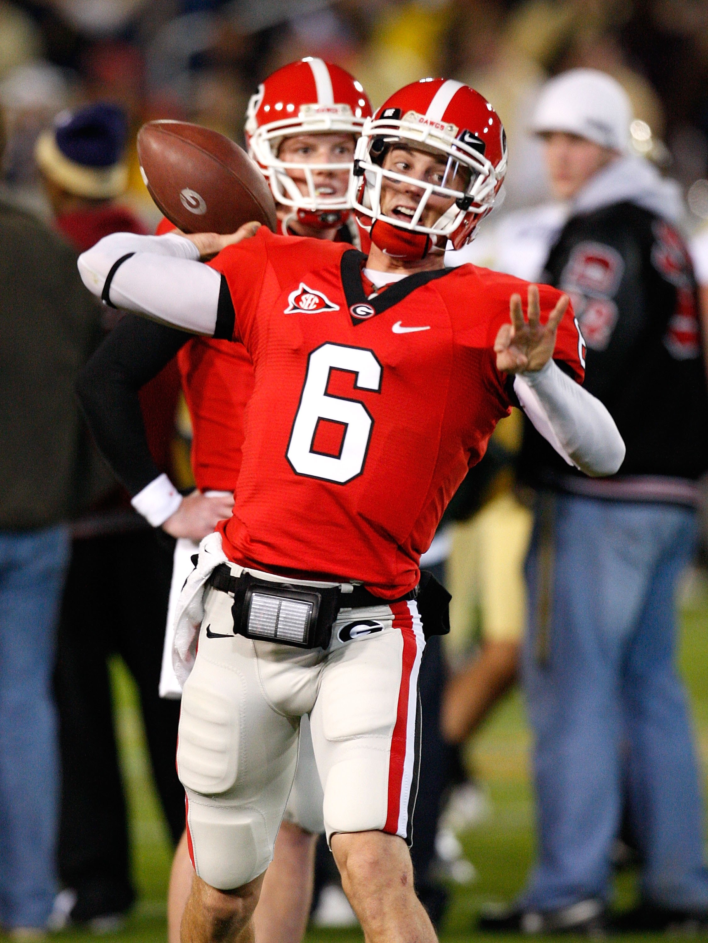 ATLANTA - NOVEMBER 28:  Backup quarterback Logan Gray #6 of the Georgia Bulldogs against the Georgia Tech Yellow Jackets at Bobby Dodd Stadium on November 28, 2009 in Atlanta, Georgia.  (Photo by Kevin C. Cox/Getty Images)