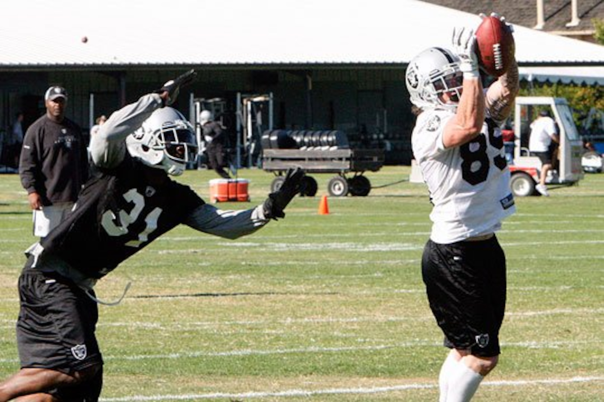 Hiram Eugene tries to make a play on the ball in practice.