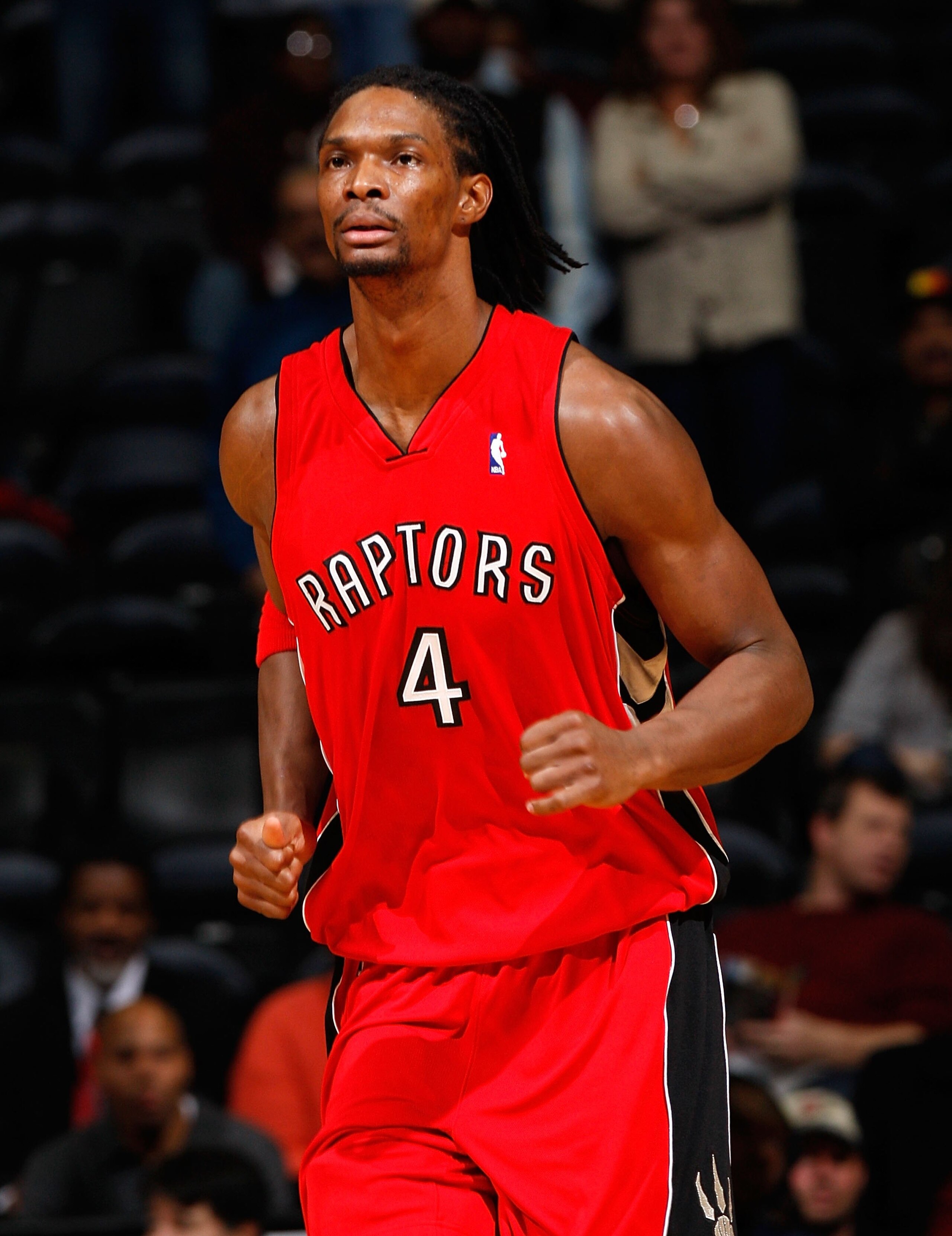 ATLANTA - DECEMBER 02:  Chris Bosh #4 of the Toronto Raptors against the Atlanta Hawks at Philips Arena on December 2, 2009 in Atlanta, Georgia.  NOTE TO USER: User expressly acknowledges and agrees that, by downloading and/or using this Photograph, User
