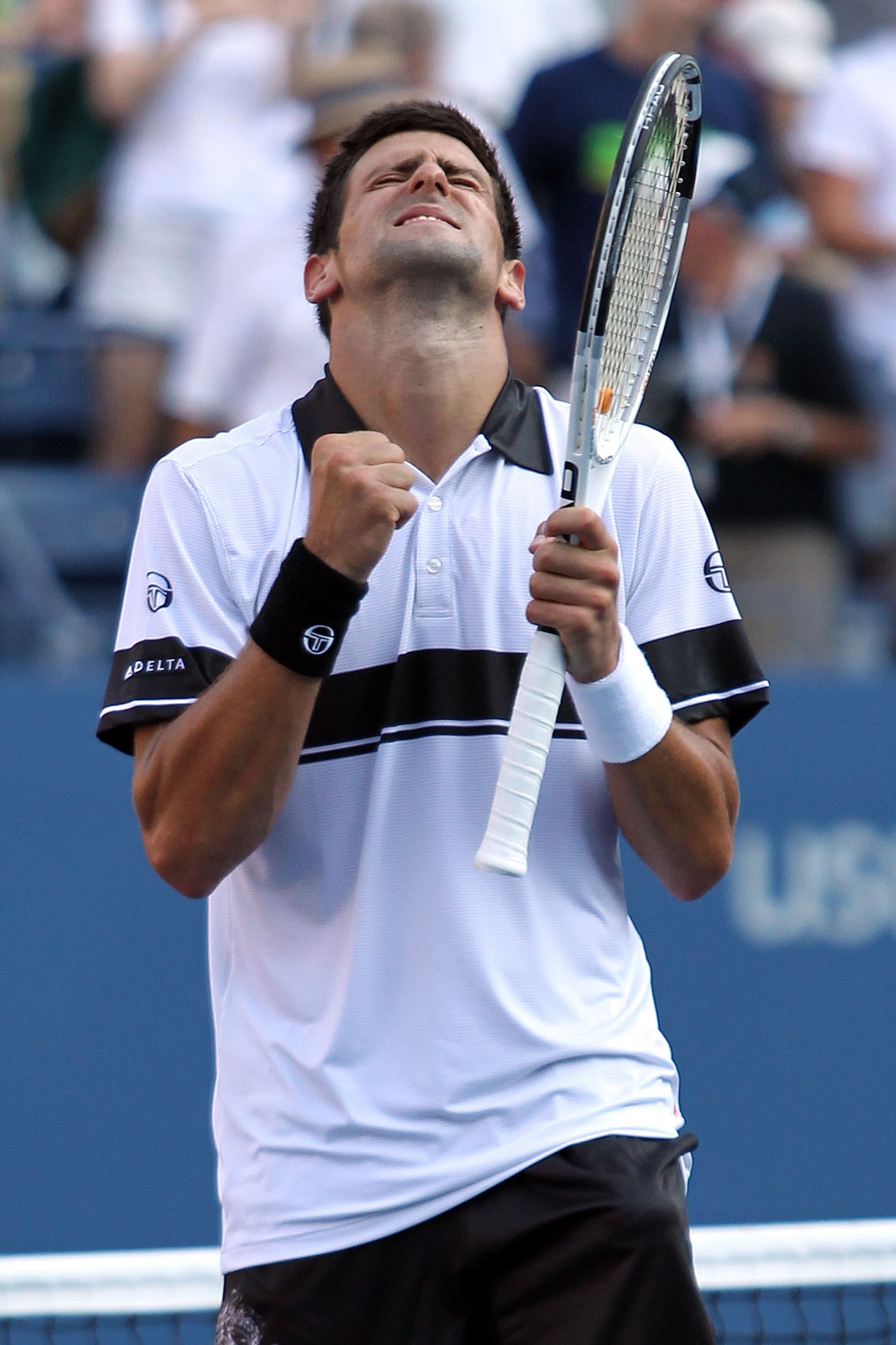 NEW YORK - AUGUST 31: Novak Djokovic of Serbia celebrates after defeating Viktor Troicki of Serbia in his first round men's single's match on day two of the 2010 U.S. Open at the USTA Billie Jean King National Tennis Center on August 31, 2010 in the Flus NEW YORK - AUGUST 31: Novak Djokovic of Serbia celebrates after defeating Viktor Troicki of Serbia in his first round men's single's match on day two of the 2010 U.S. Open at the USTA Billie Jean King National Tennis Center on August 31, 2010 in the Flus