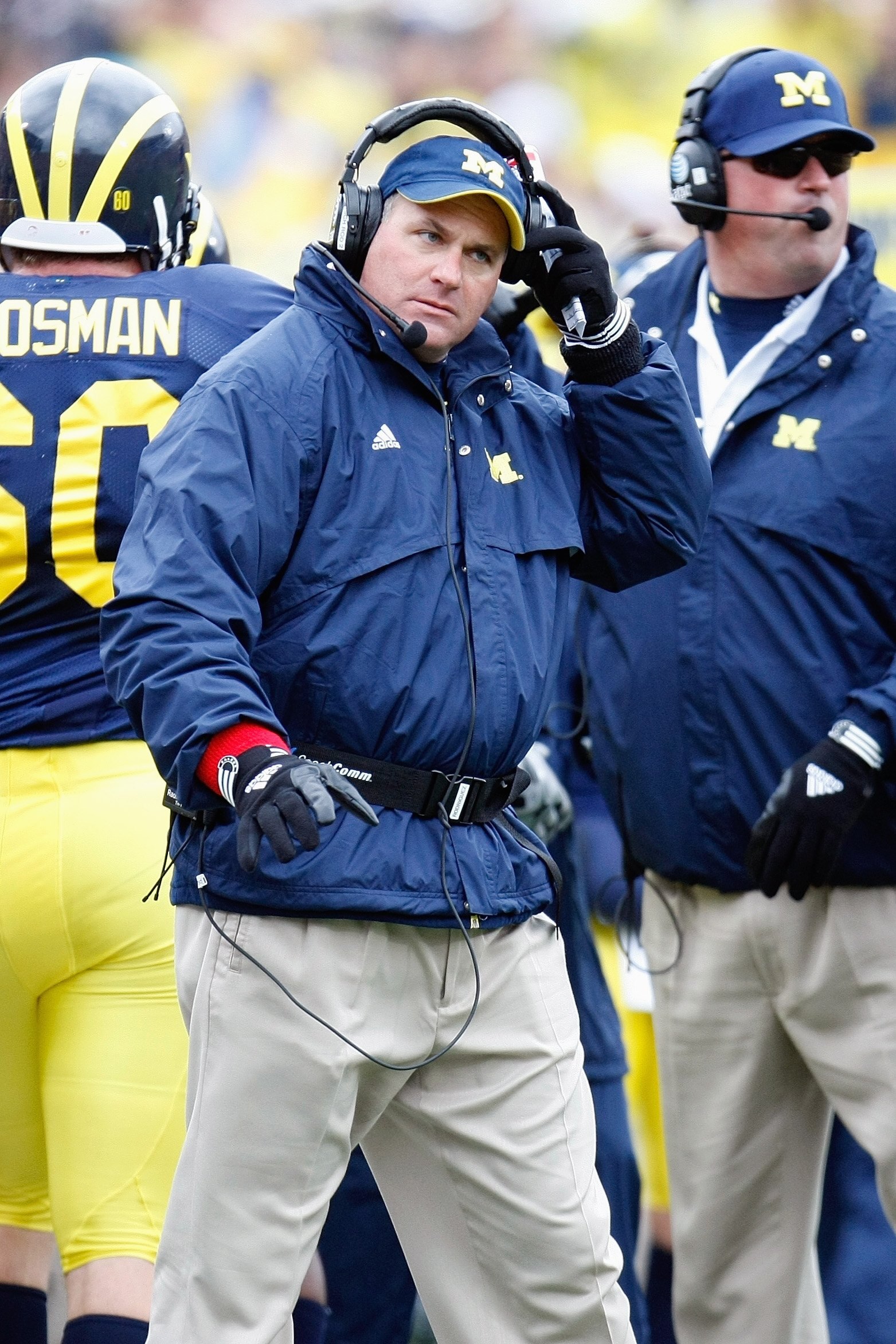 ANN ARBOR, MI - OCTOBER 24:  Head coach Rich Rodriguez of the Michigan Wolverines looks on during the game against the Penn State Nittany Lions on October 24, 2009 at Michigan Stadium in Ann Arbor, Michigan. (Photo by  Gregory Shamus/Getty Images)