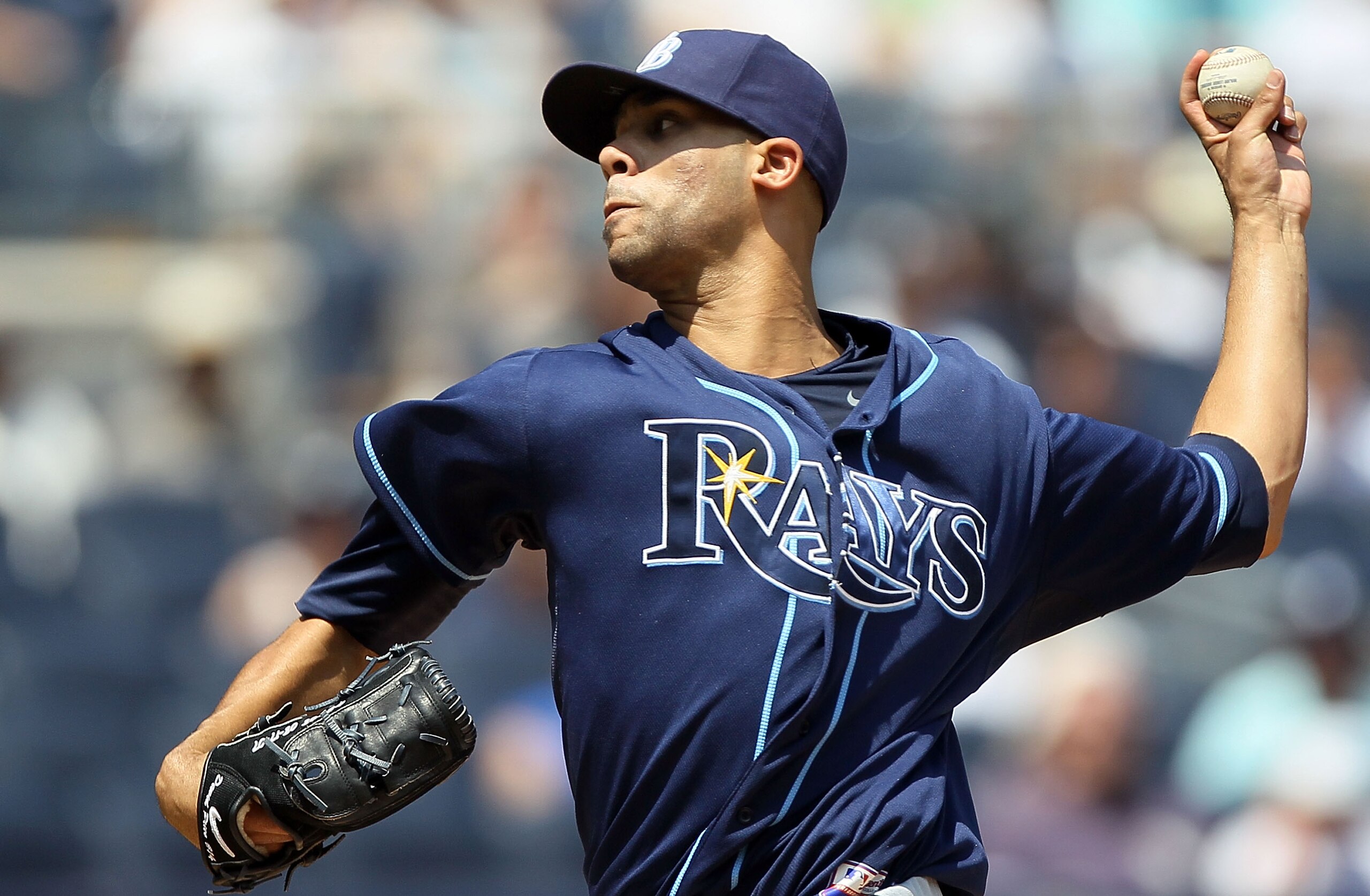 NEW YORK - JULY 18:  David Price #14 of the Tampa Bay Rays delivers a pitch against the New York Yankees on July 18, 2010 at Yankee Stadium in the Bronx borough of New York City.  (Photo by Jim McIsaac/Getty Images)