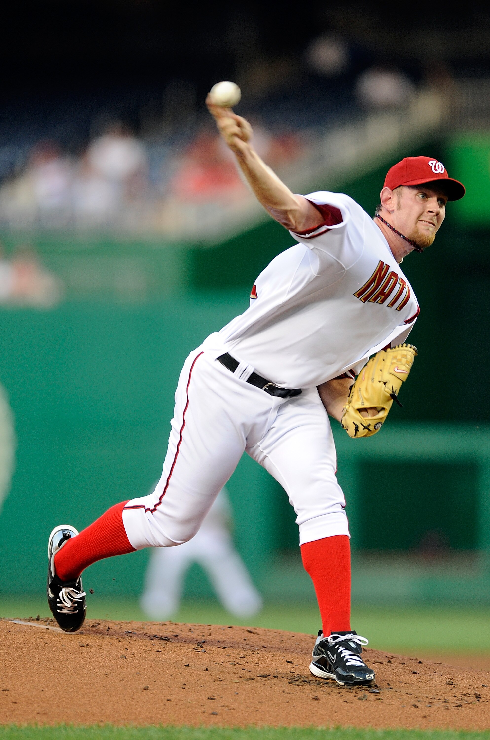 WASHINGTON - AUGUST 10:  Stephen Strasburg #37 of the Washington Nationals pitches against the Florida Marlins at Nationals Park on August 10, 2010 in Washington, DC.  (Photo by Greg Fiume/Getty Images)