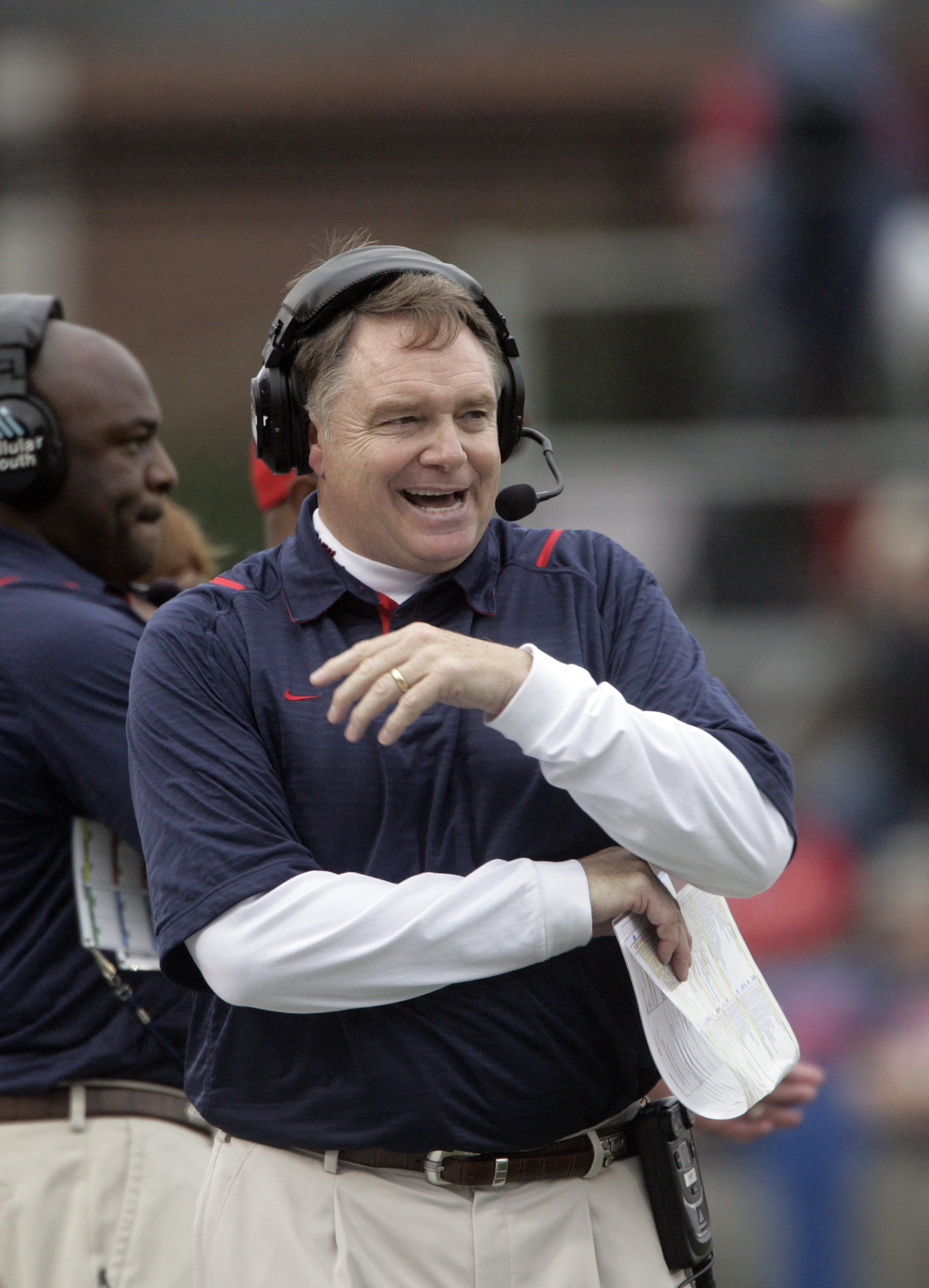OXFORD, MS - OCTOBER 10: Coach Houston Nutt of the Mississippi Rebels yells instructions in their game against the Alabama Crimson Tide during their college football game at Vaught-Hemingway Stadium on October 10, 2009 in Oxford, Mississippi. (Photo by OXFORD, MS - OCTOBER 10: Coach Houston Nutt of the Mississippi Rebels yells instructions in their game against the Alabama Crimson Tide during their college football game at Vaught-Hemingway Stadium on October 10, 2009 in Oxford, Mississippi. (Photo by