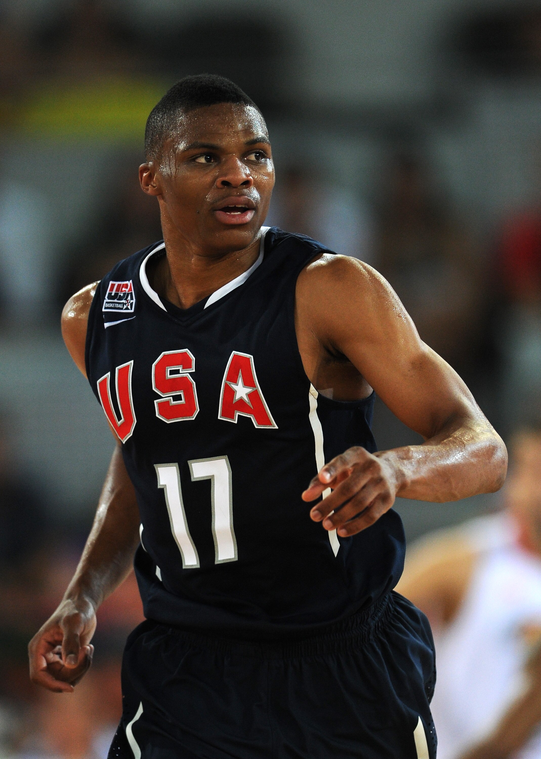 MADRID, SPAIN - AUGUST 22:  Russel Westbrook of the USA in action during a friendly basketball game between Spain and the USA at La Caja Magica on August 22, 2010 in Madrid, Spain.  (Photo by Jasper Juinen/Getty Images)