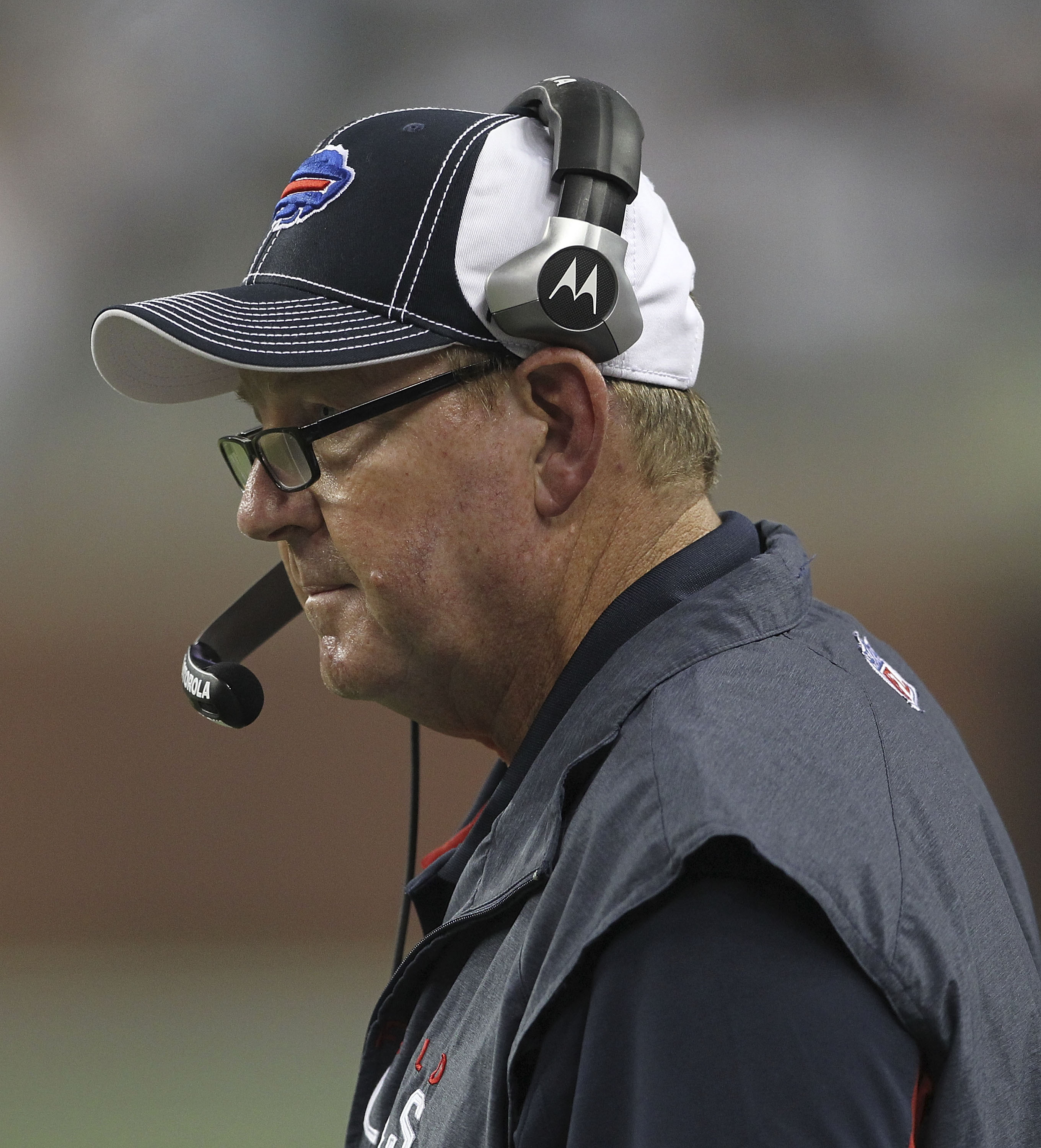 DETROIT - SEPTEMBER 02:  Buffalo Bills head coach Chan Gailey watches the action during the fouth quarter of the preseason game at Ford Field on September 2, 2010 in Detroit, Michigan. The Lions defeated the Bills 28-23.  (Photo by Leon Halip/Getty Images