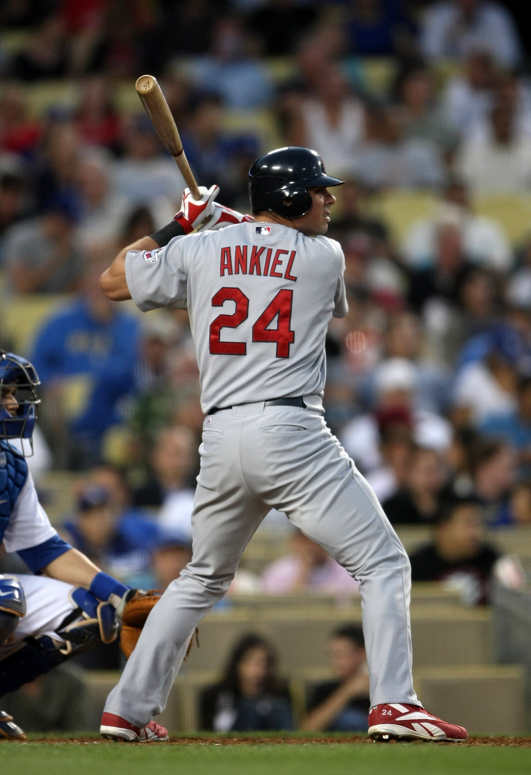 LOS ANGELES, CA - AUGUST 18:  Rick Ankiel #24 of the St. Louis Cardinals bats against the Los Angeles Dodgers on August 18, 2009 at Dodger Stadium in Los Angeles, California.  The Dodgers won 7-3.  (Photo by Stephen Dunn/Getty Images)
