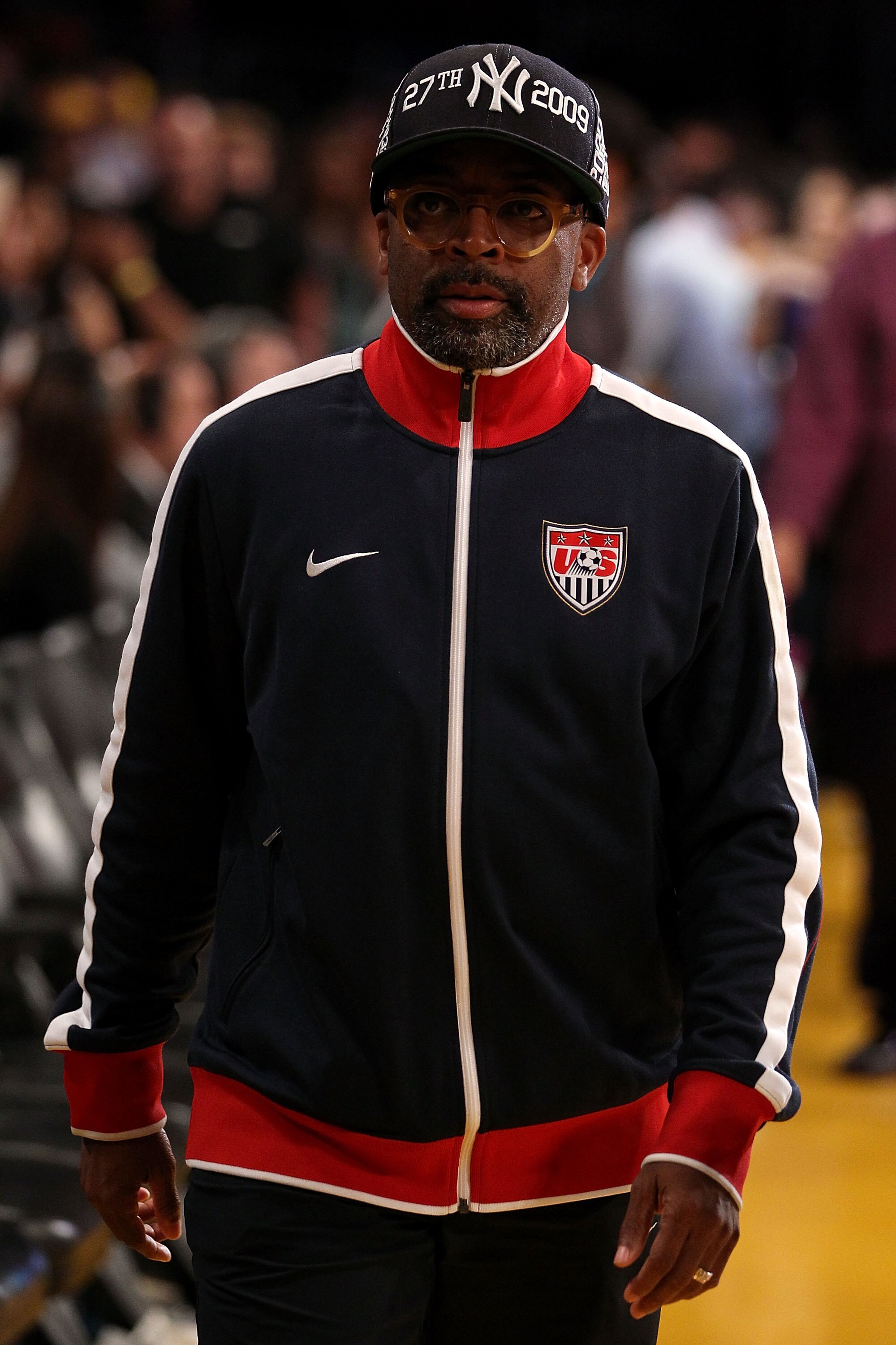 LOS ANGELES, CA - JUNE 15:  Director Spike Lee walks along the sideline in Game Six of the 2010 NBA Finals between the Boston Celtics and the Los Angeles Lakers at Staples Center on June 15, 2010 in Los Angeles, California.  NOTE TO USER: User expressly a