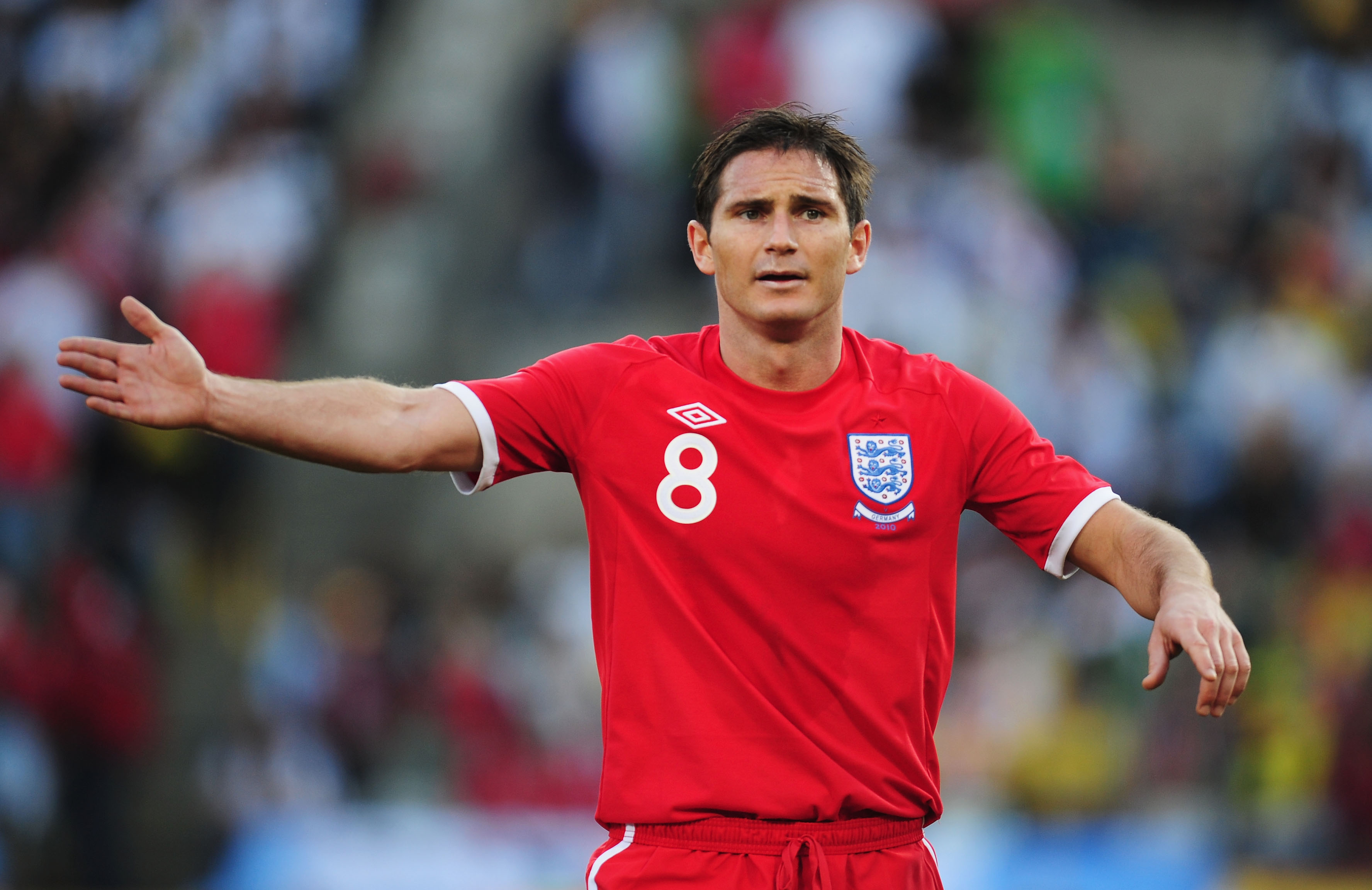 BLOEMFONTEIN, SOUTH AFRICA - JUNE 27:  Frank Lampard of England looks on during the 2010 FIFA World Cup South Africa Round of Sixteen match between Germany and England at Free State Stadium on June 27, 2010 in Bloemfontein, South Africa.  (Photo by Clive