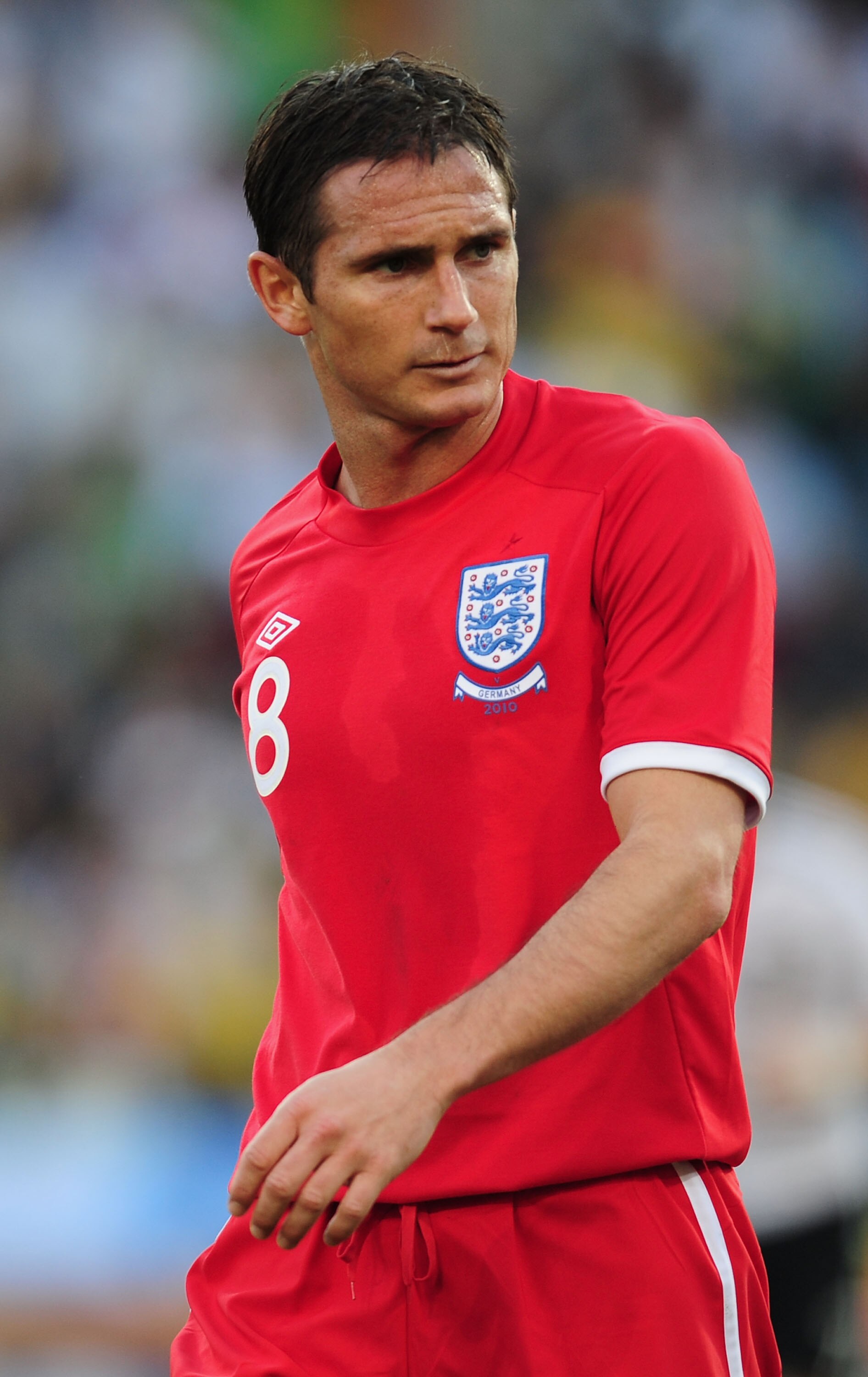 BLOEMFONTEIN, SOUTH AFRICA - JUNE 27:  Frank Lampard of England looks on during the 2010 FIFA World Cup South Africa Round of Sixteen match between Germany and England at Free State Stadium on June 27, 2010 in Bloemfontein, South Africa.  (Photo by Clive
