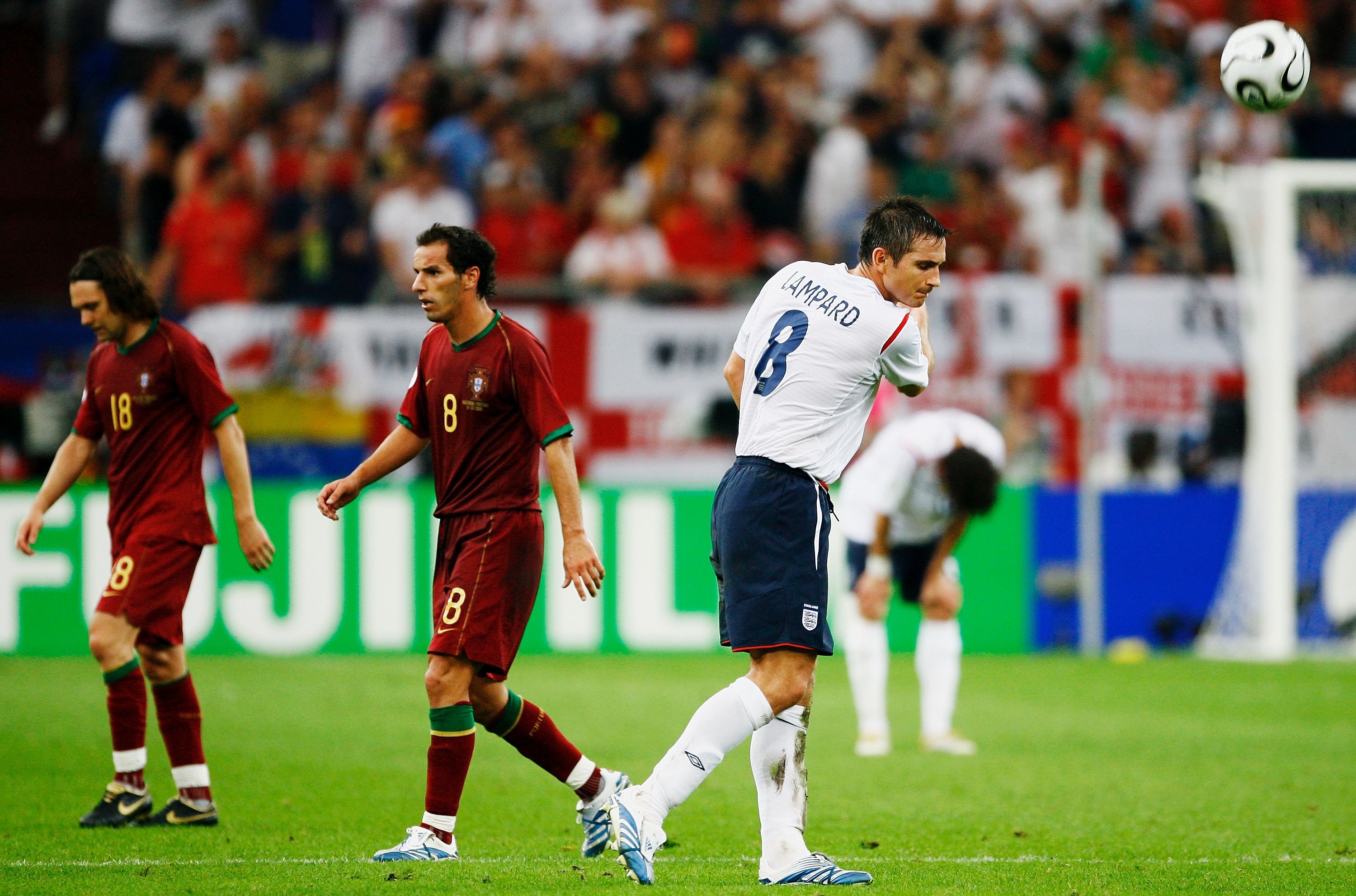 GELSENKIRCHEN, GERMANY - JULY 01: Frank Lampard of England shows his frustration after missing a penalty during the FIFA World Cup Germany 2006 Quarter-final match between England and Portugal played at the Stadium Gelsenkirchen on July 1, 2006 in Gelsenk