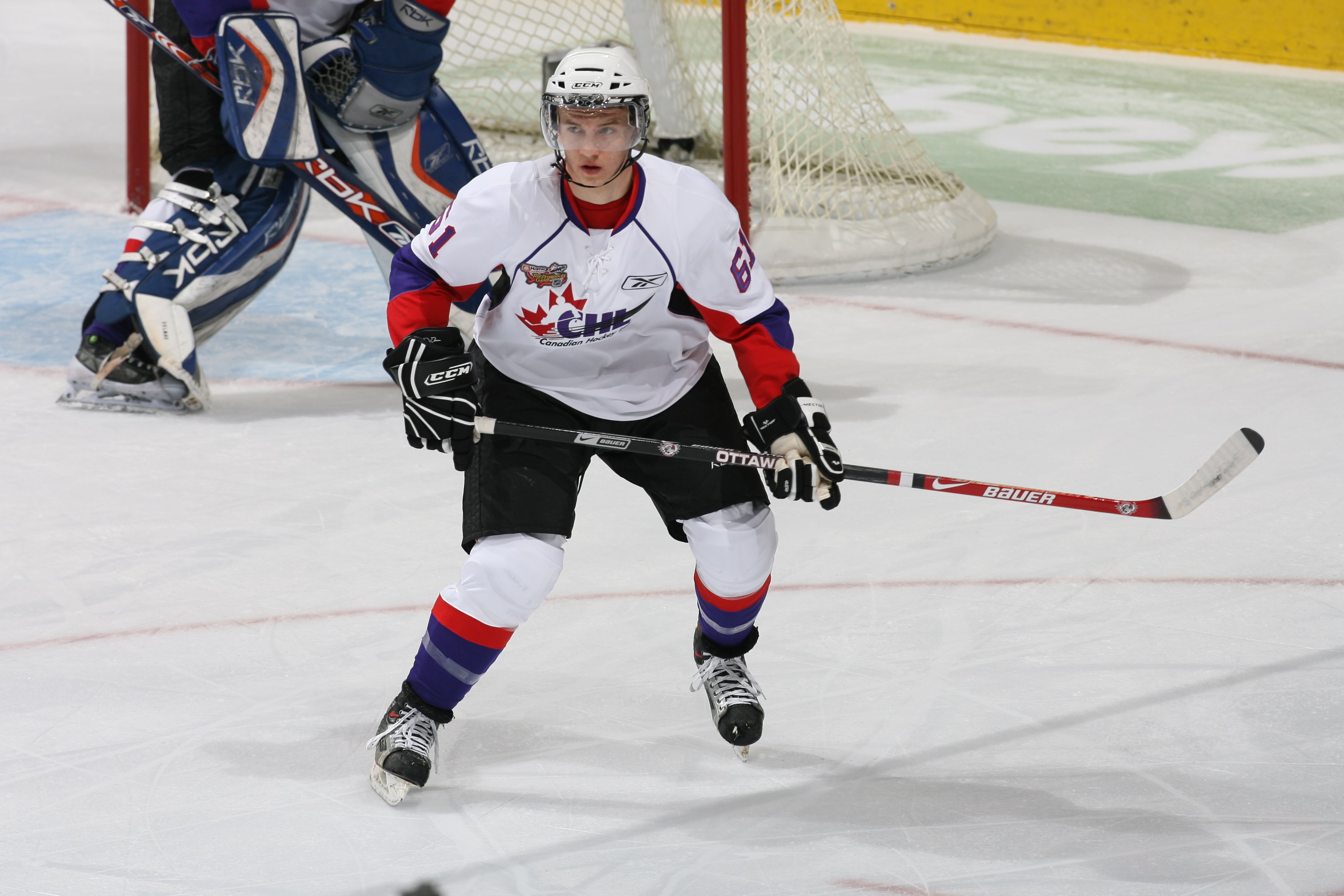 EDMONTON, CANADA - JANUARY 23:  Tyler Cuma #10 of CHL Team White skates against CHL Team Red on February  4, 2008 at Rexall Place in Edmonton, Alberta, Canada.  Team White won 8-4.  (Photo by Dale MacMillan/Getty Images)