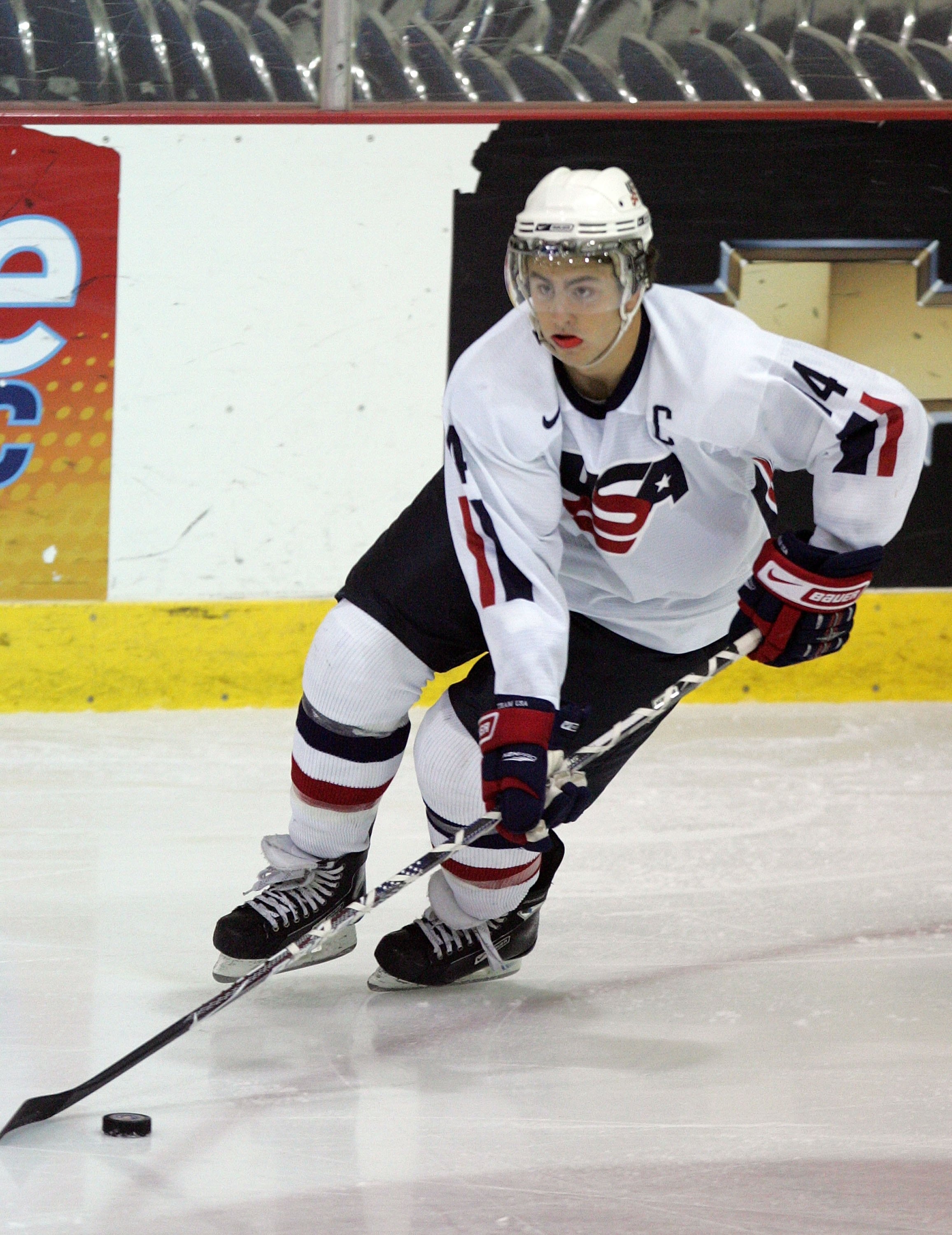 LAKE PLACID, NY - AUGUST 09: Kevin Shattenkirk #14 of Team USA skates against Team Finland at the USA Hockey National Junior Evaluation Camp on August 9, 2008 at the Olympic Center in Lake Placid, New York.  (Photo by Bruce Bennett/Getty Images)