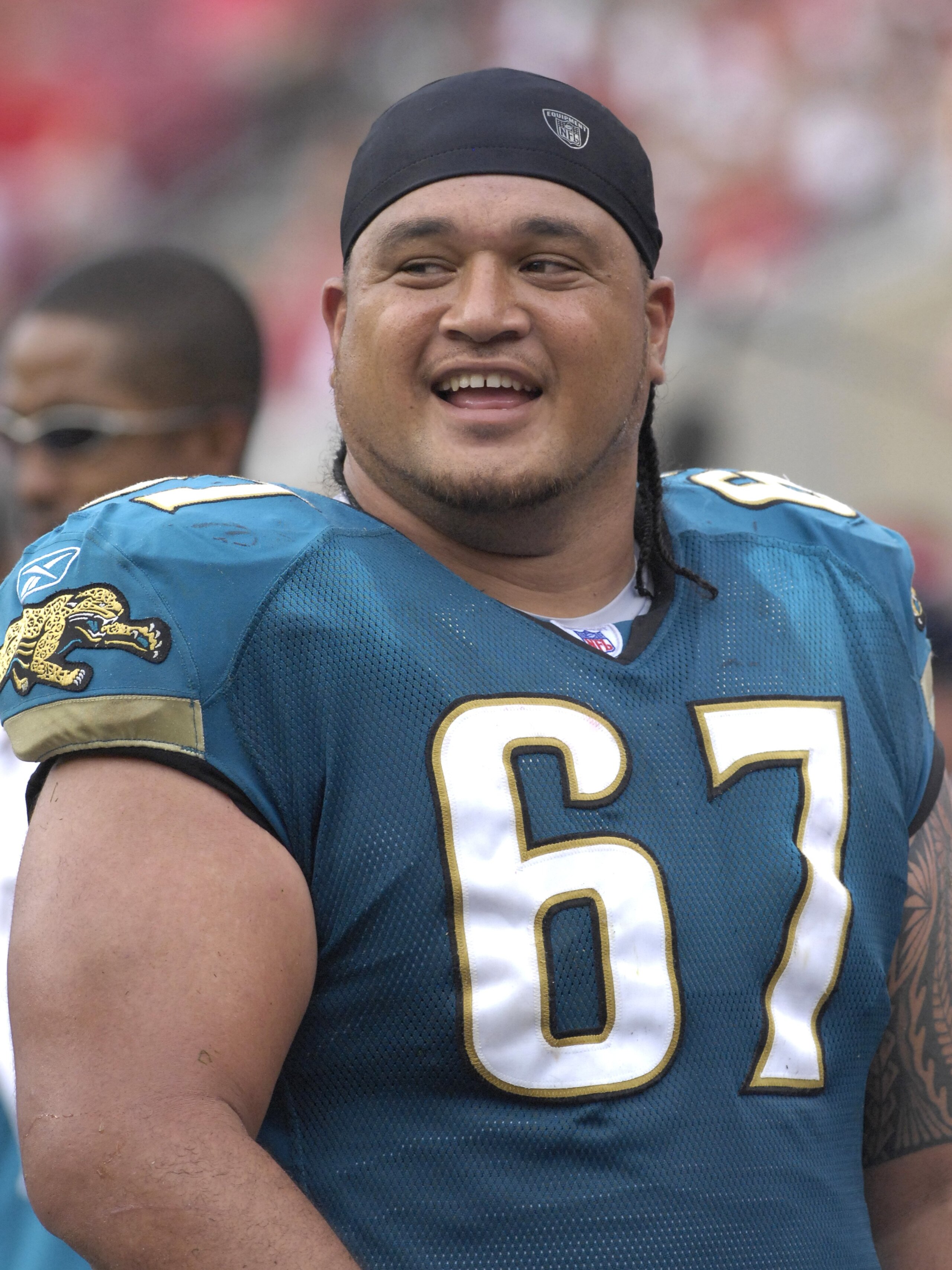 TAMPA, FL - OCTOBER 28:  Guard Vince Manuwai #67 of the Jacksonville Jaguars watches play against the Tampa Bay Buccaneers at Raymond James Stadium on October 28, 2007 in Tampa, Florida.  The Jaguars won 24 - 23. (Photo by Al Messerschmidt/Getty Images)