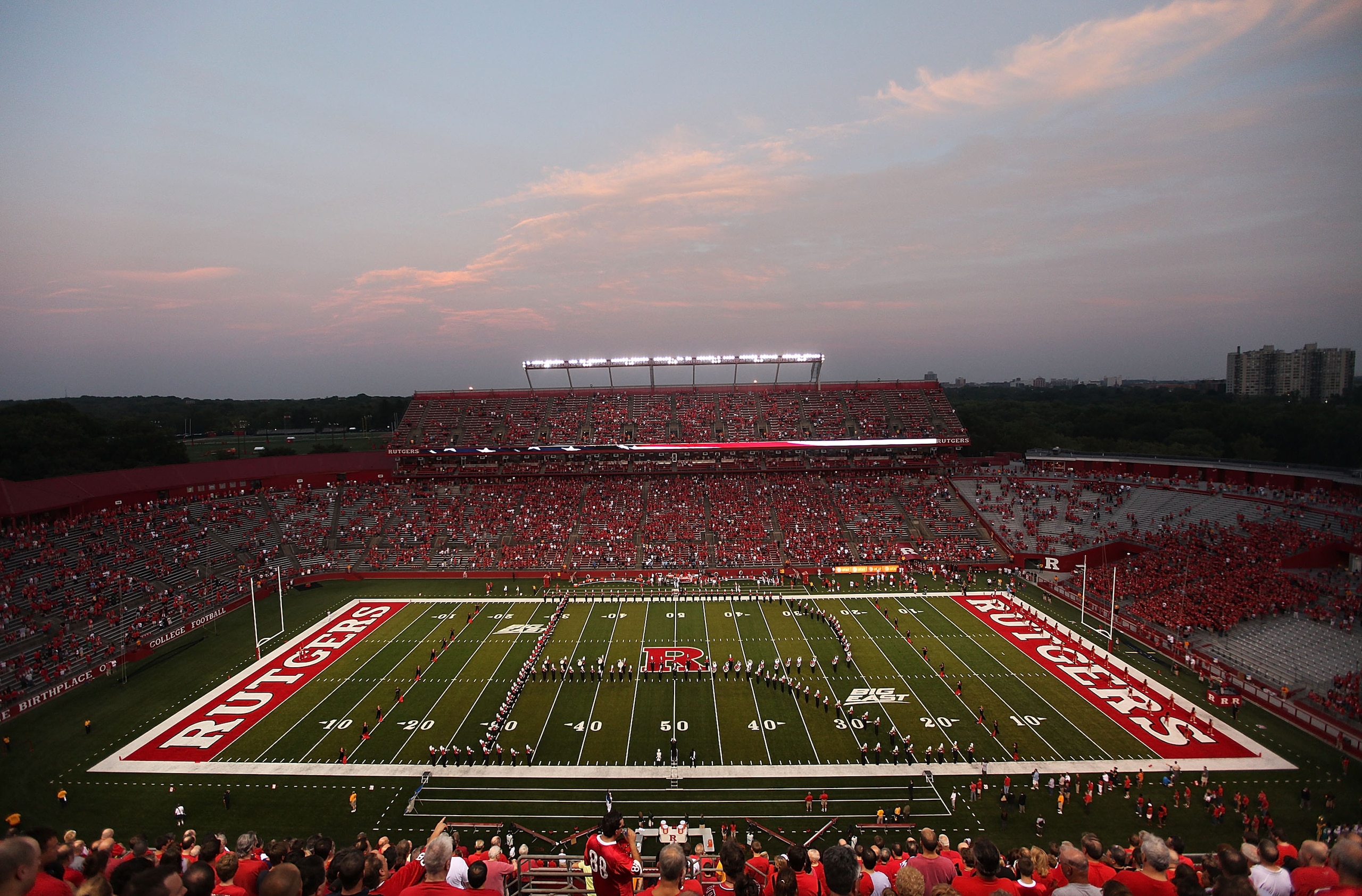 NEW BRUNSWICK, NJ - SEPTEMBER 02:  Rutgers Stadium is seen on the opening night of the Scarlet Knights' 2010 football season on September 2, 2010 in New Brunswick, New Jersey.  The Scarlet Knights defeated the Norfolk State Spartans 31 - 0.  (Photo by And