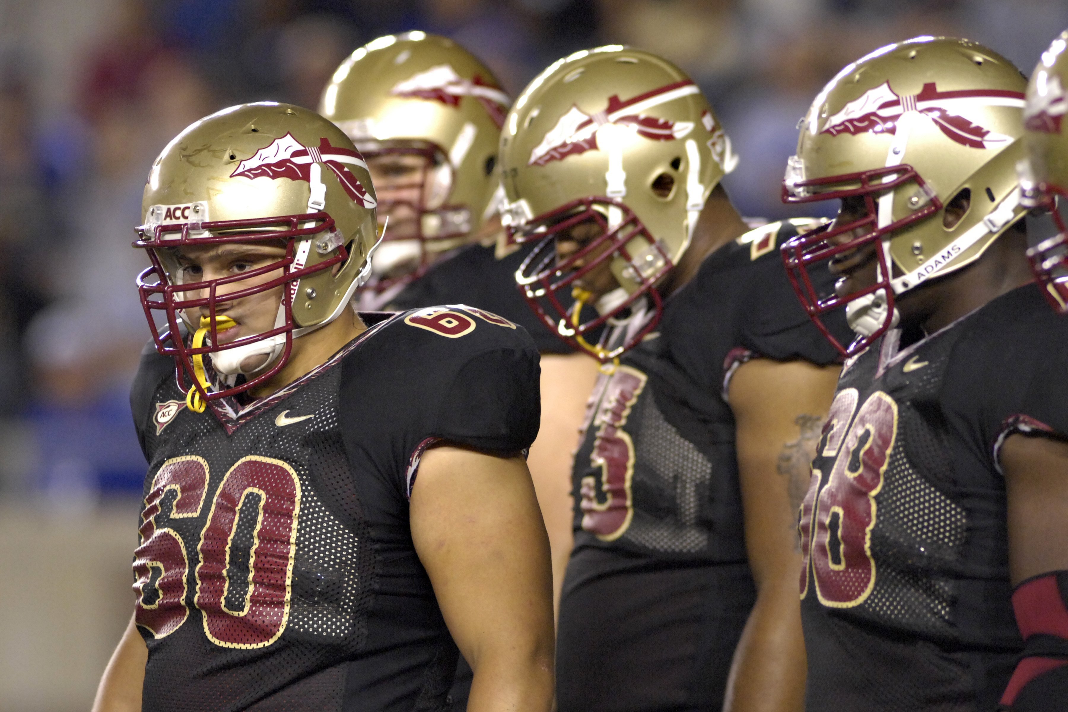 TALLAHASSEE, FL - OCTOBER 27: Center Ryan McMahon #60 of the Florida State Seminoles sets for play against the Duke Blue Devils at Doak Campbell Stadium on October 27, 2007 in Tallahassee, Florida.  FSU won 25-6. (Photo by Al Messerschmidt/Getty Images) *