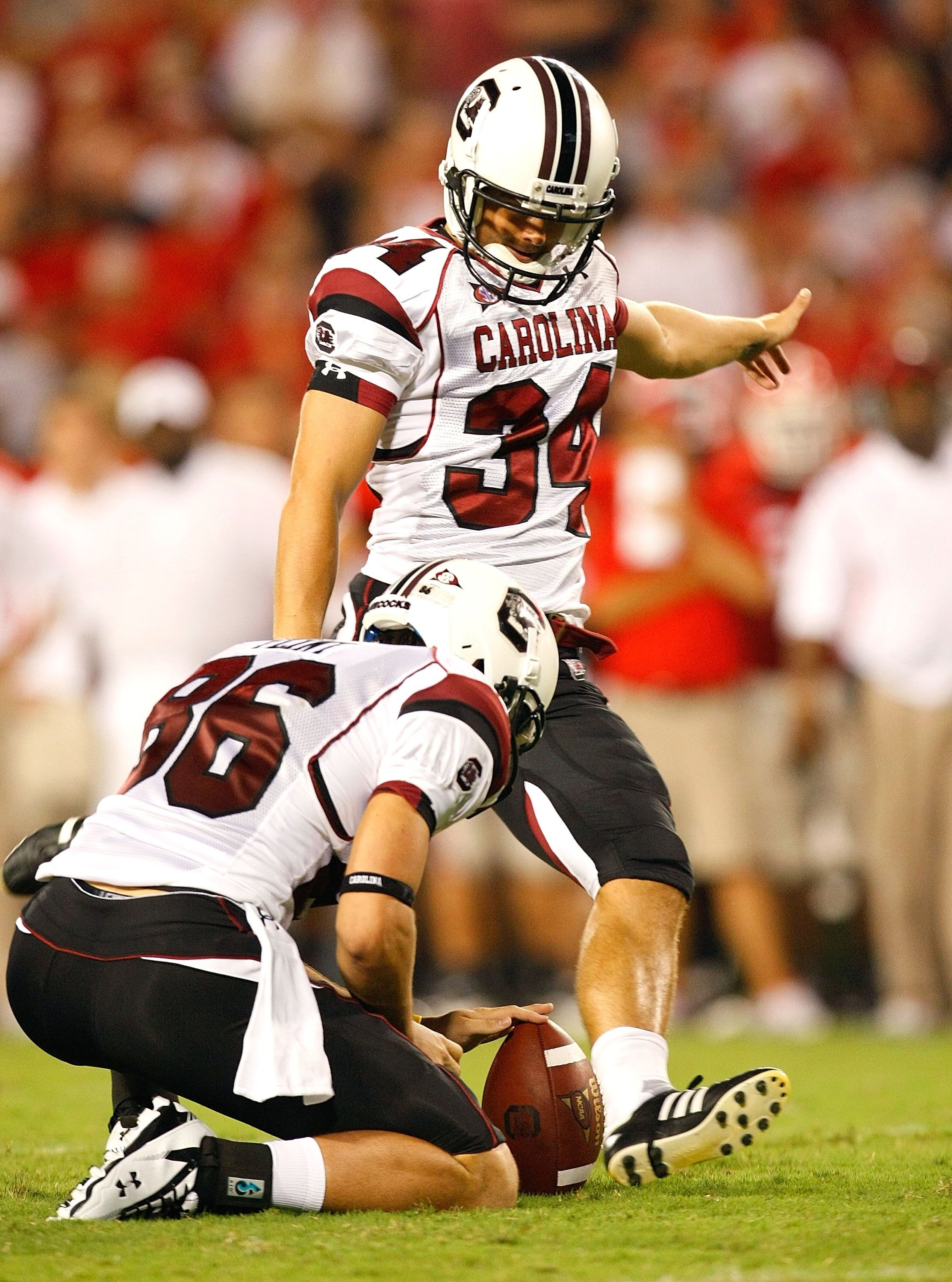 ATHENS, GA - SEPTEMBER 12:  Kicker Spencer Lanning #34 of the South Carolina Gamecocks against the Georgia Bulldogs at Sanford Stadium on September 12, 2009 in Athens, Georgia.  (Photo by Kevin C. Cox/Getty Images)