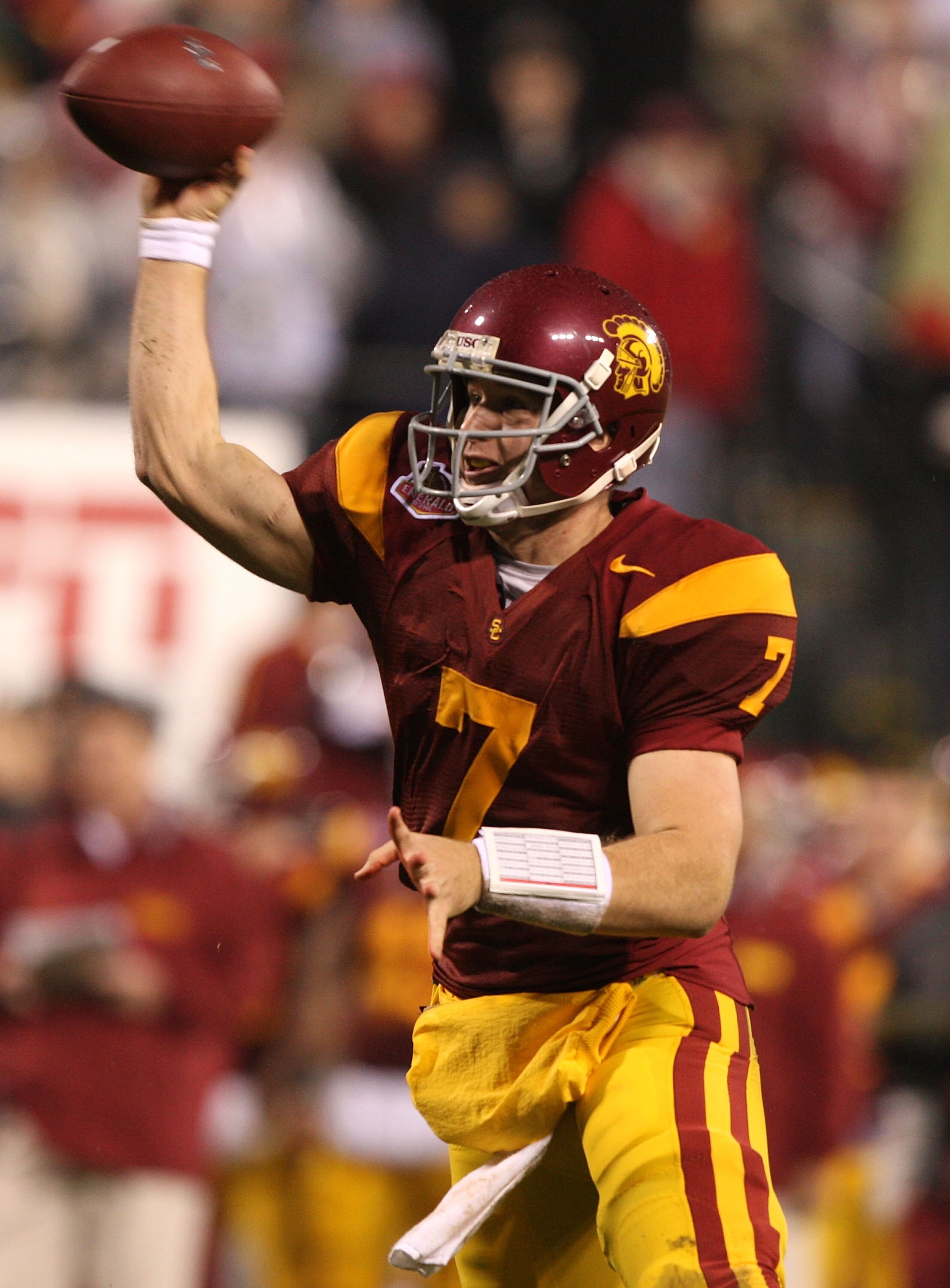 SAN FRANCISCO - DECEMBER 26: Matt Barkley #7 of the USC Trojans passes against the Boston College Eagles during the 2009 Emerald Bowl at AT&T Park on December 26, 2009 in San Francisco, California. (Photo by Jed Jacobsohn/Getty Images)