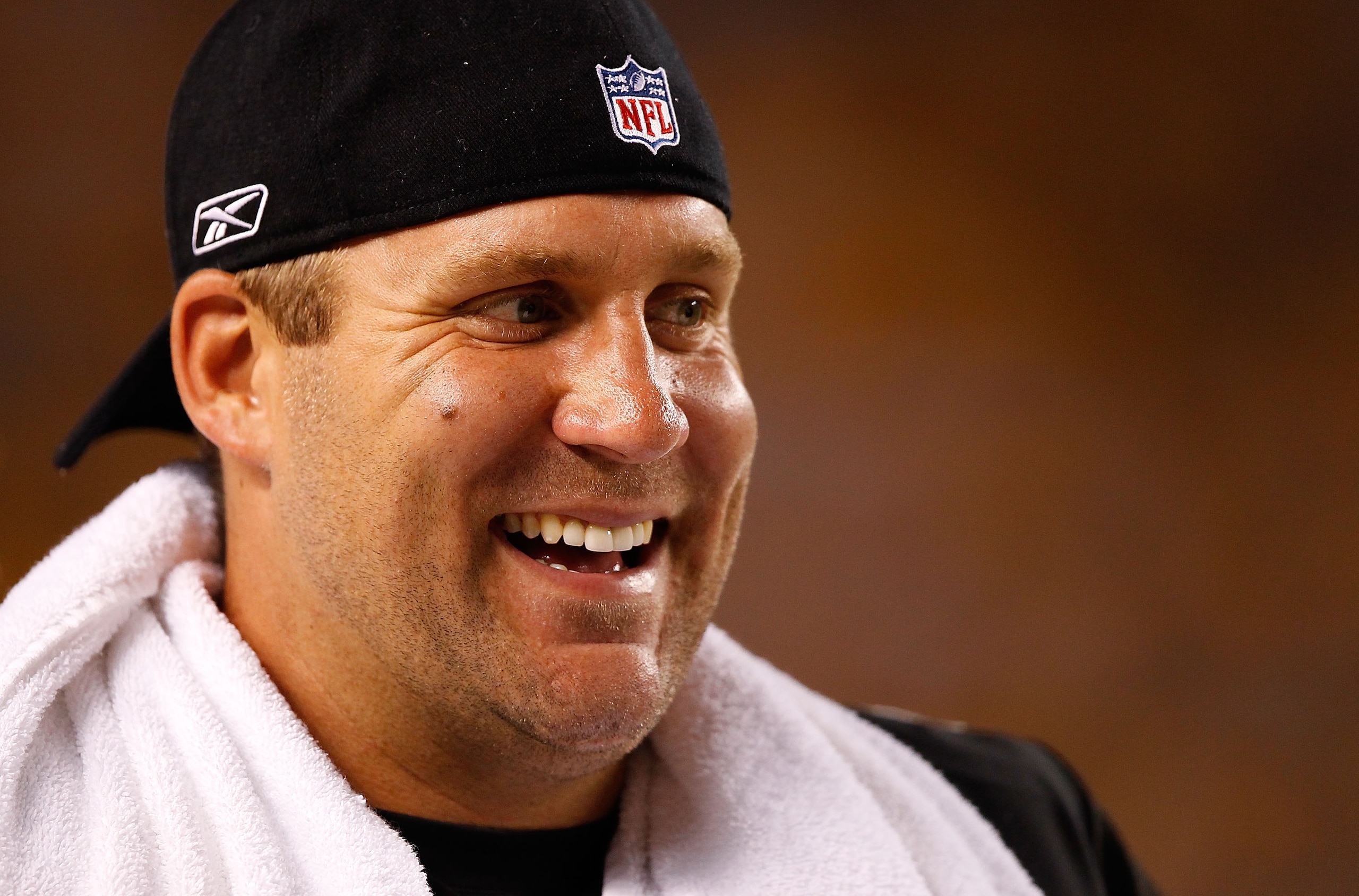 PITTSBURGH - SEPTEMBER 02:  Ben Roethlisberger #7 of the Pittsburgh Steelers laughs on the sideline during the 4th quarter against the Carolina Panthers during the preseason game on September 2, 2010 at Heinz Field in Pittsburgh, Pennsylvania.  (Photo by
