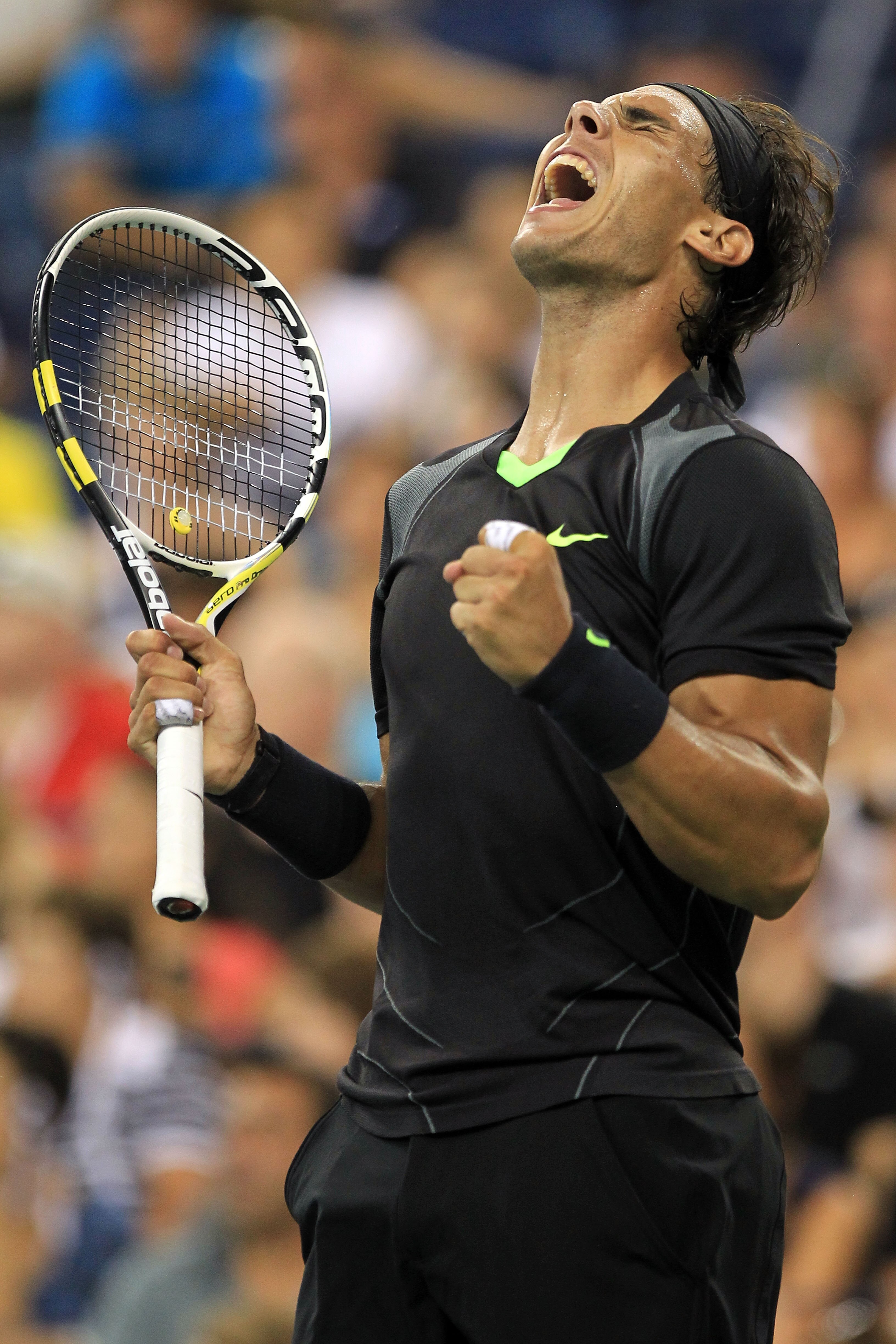 NEW YORK - AUGUST 31:  Rafael Nadal of Spain reacts after a point against Teymuraz Gabashvili of Russia during his first round men's single's match on day two of the 2010 U.S. Open at the USTA Billie Jean King National Tennis Center on August 31, 2010 in