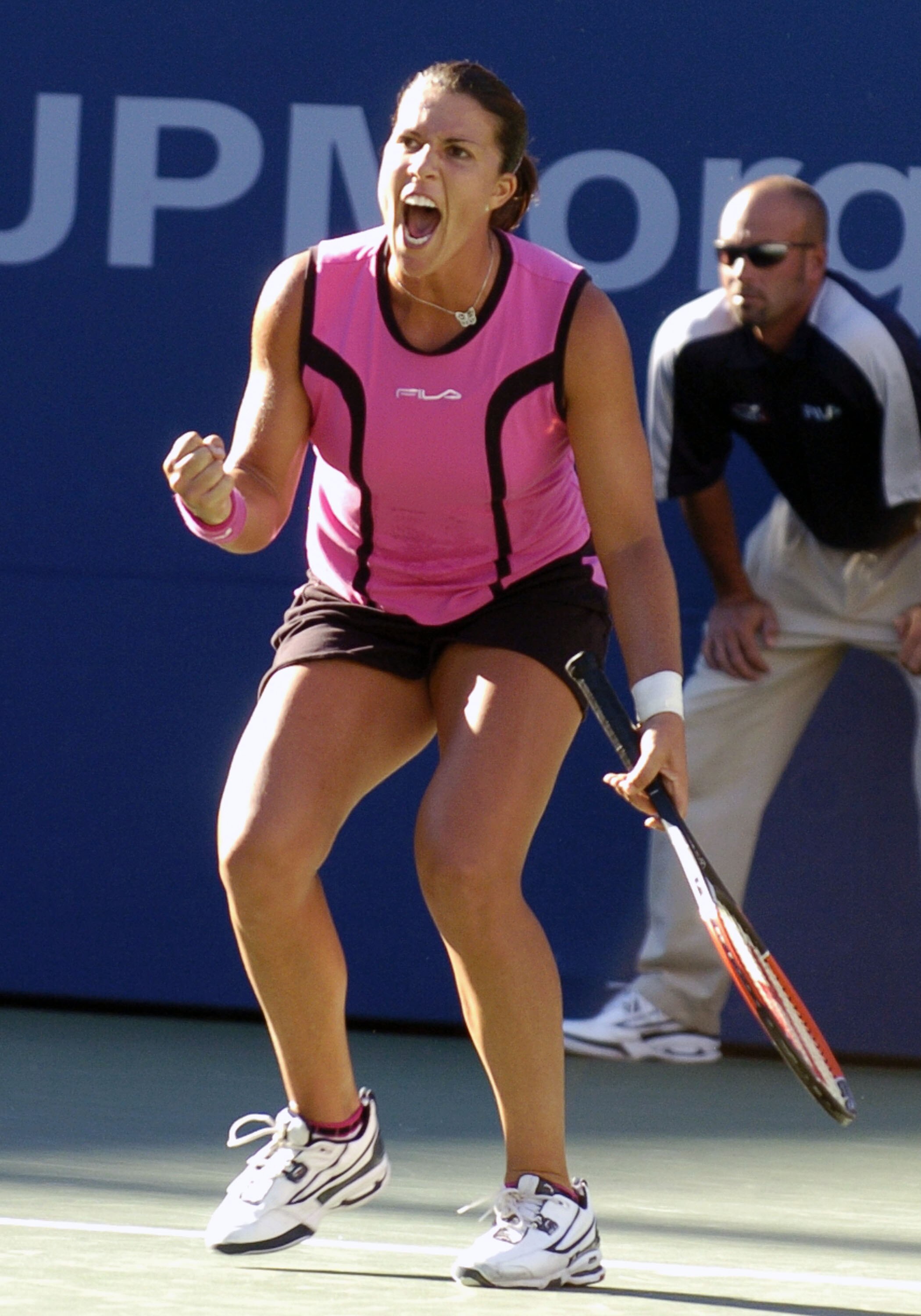 Jennifer Capriati loses to Elena Dementieva in the sem- finals of the women's singles September 10, 2004 at the 2004 US Open in New York. (Photo by A. Messerschmidt/Getty Images) Jennifer Capriati loses to Elena Dementieva in the sem- finals of the women's singles September 10, 2004 at the 2004 US Open in New York. (Photo by A. Messerschmidt/Getty Images)