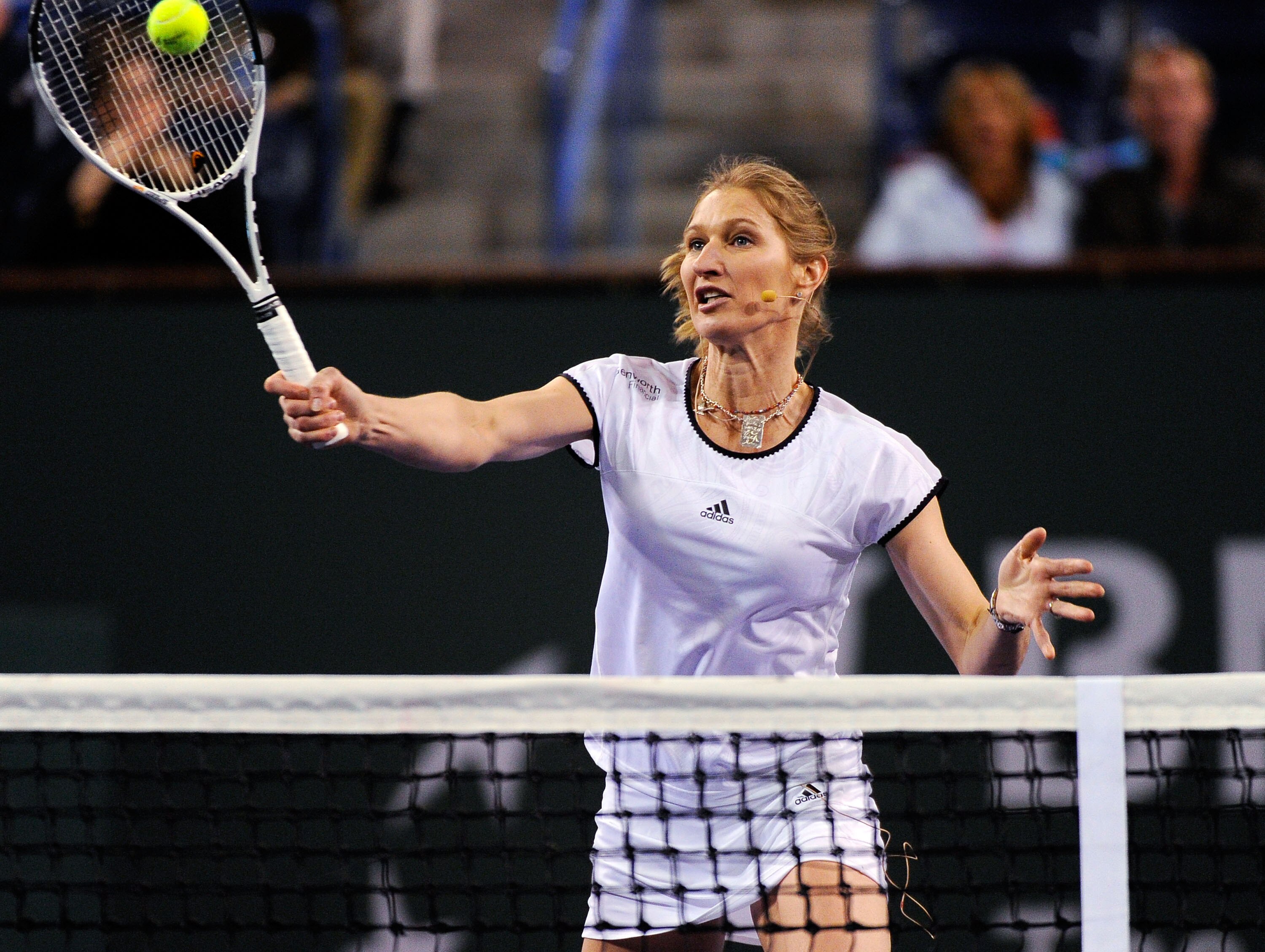 INDIAN WELLS, CA - MARCH 12: Steffi Graf (R) of Germany hits a volley during at Hit for Haiti, a charity event during the BNP Paribas Open on March 12, 2010 in Indian Wells, California. (Photo by Kevork Djansezian/Getty Images) INDIAN WELLS, CA - MARCH 12: Steffi Graf (R) of Germany hits a volley during at Hit for Haiti, a charity event during the BNP Paribas Open on March 12, 2010 in Indian Wells, California. (Photo by Kevork Djansezian/Getty Images)