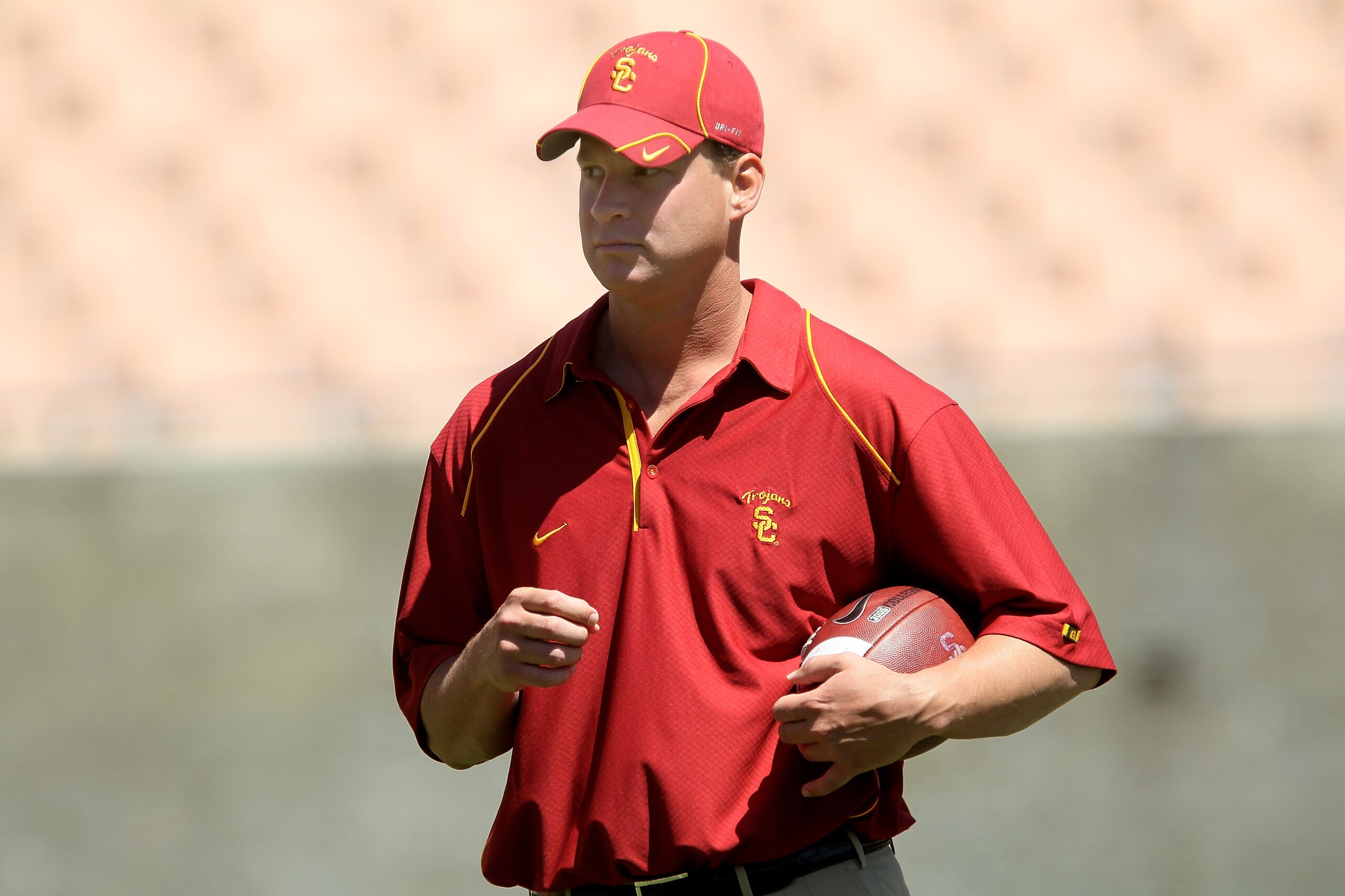 LOS ANGELES, CA - MAY 01:  Head coach Lane Kiffin looks on during the  USC Trojans spring game on  May 1, 2010 at the Los Angeles Memorial Coliseum in Los Angeles, California.  (Photo by Stephen Dunn/Getty Images)