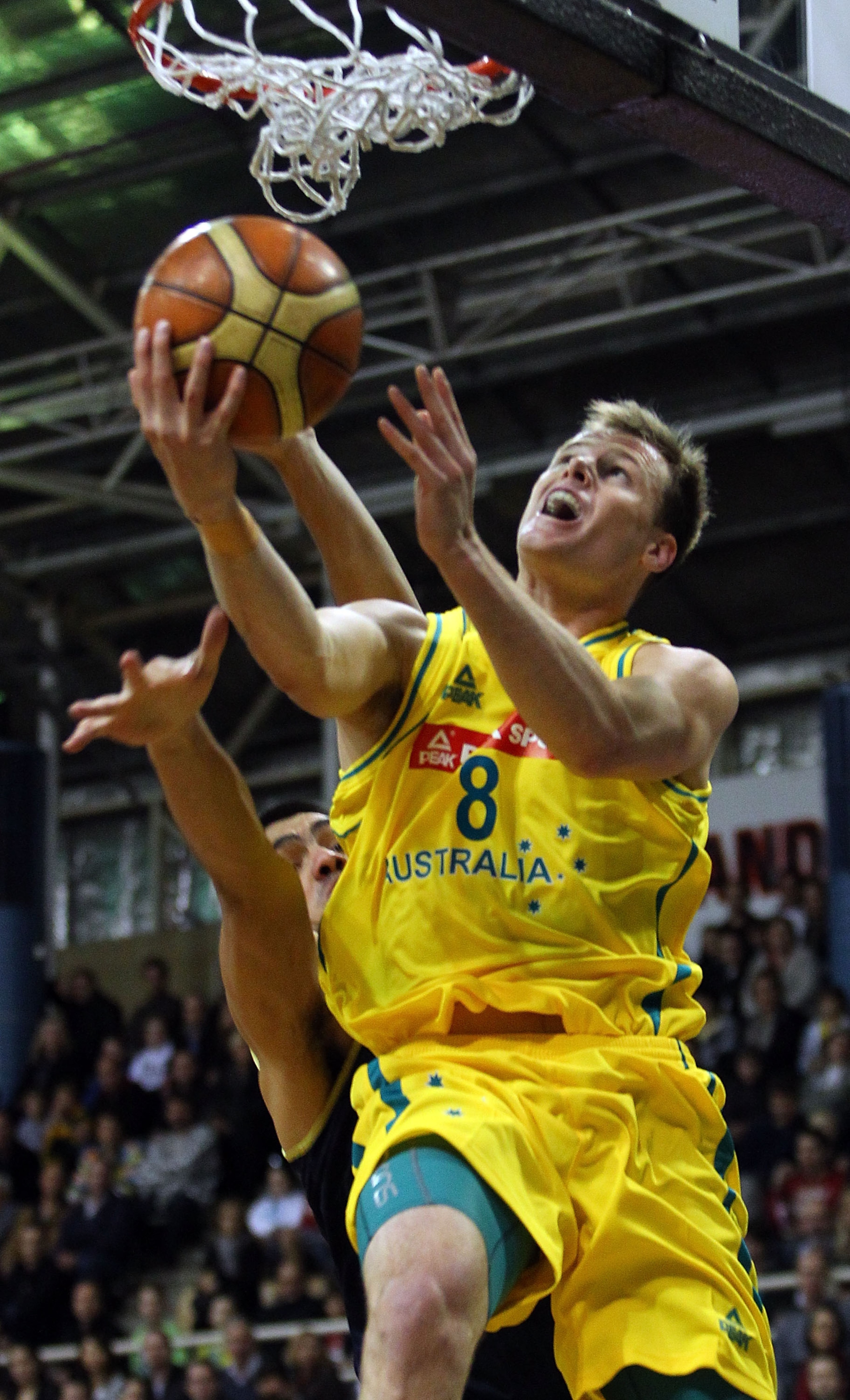 PERTH, AUSTRALIA - JUNE 25: Brad Newley of the Australian Boomers lays up during game one of the International Series between Australia and Argentina at Challenge Stadium on June 25, 2010 in Perth, Australia.  (Photo by Paul Kane/Getty Images)