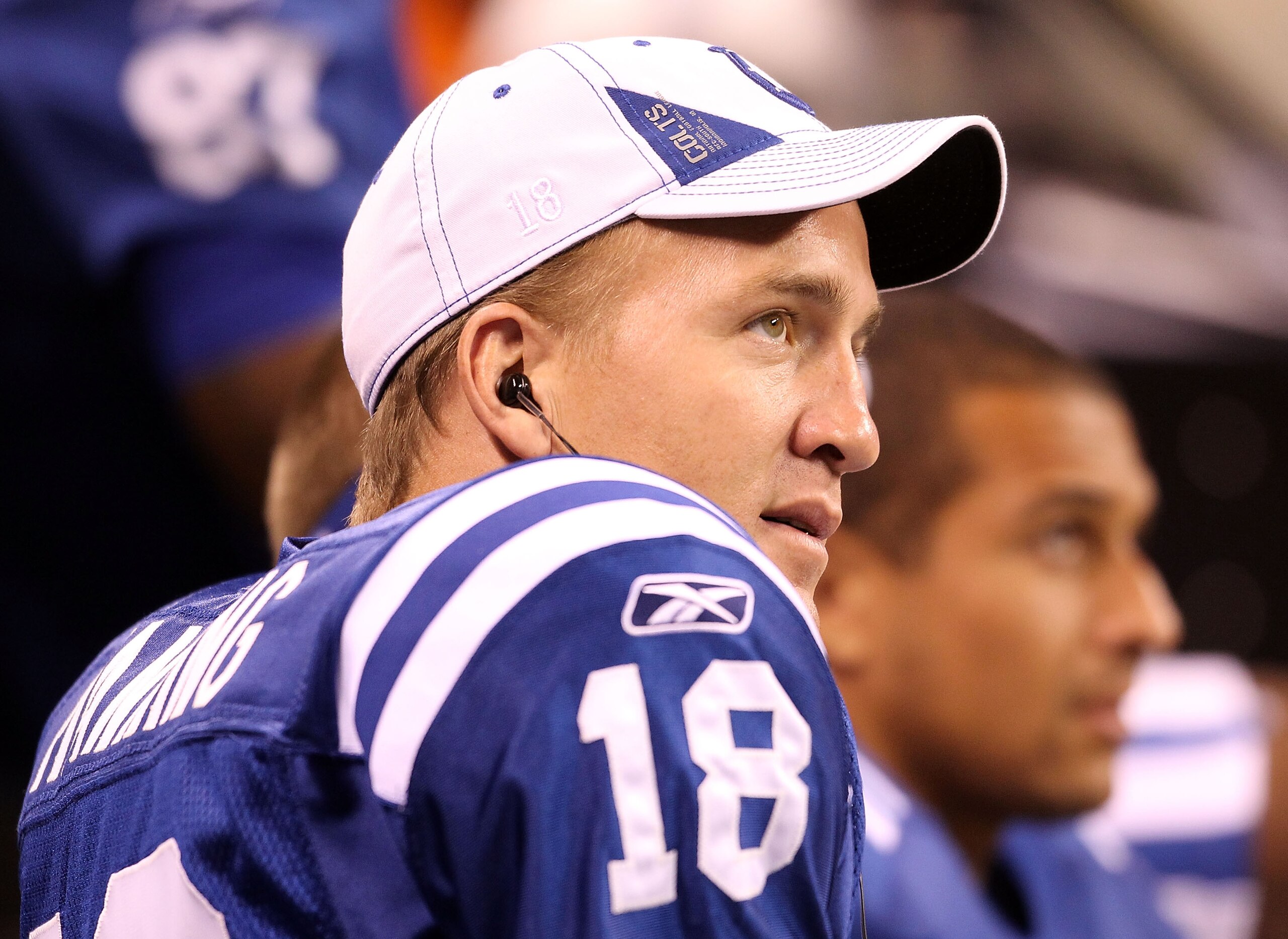 INDIANAPOLIS - SEPTEMBER 02:  Peyton Manning #18 of the Indianapolis Colts watches from the sidelines during the NFL preseason game against the Cincinnati Bengals at Lucas Oil Stadium on September 2, 2010 in Indianapolis, Indiana.  (Photo by Andy Lyons/Ge