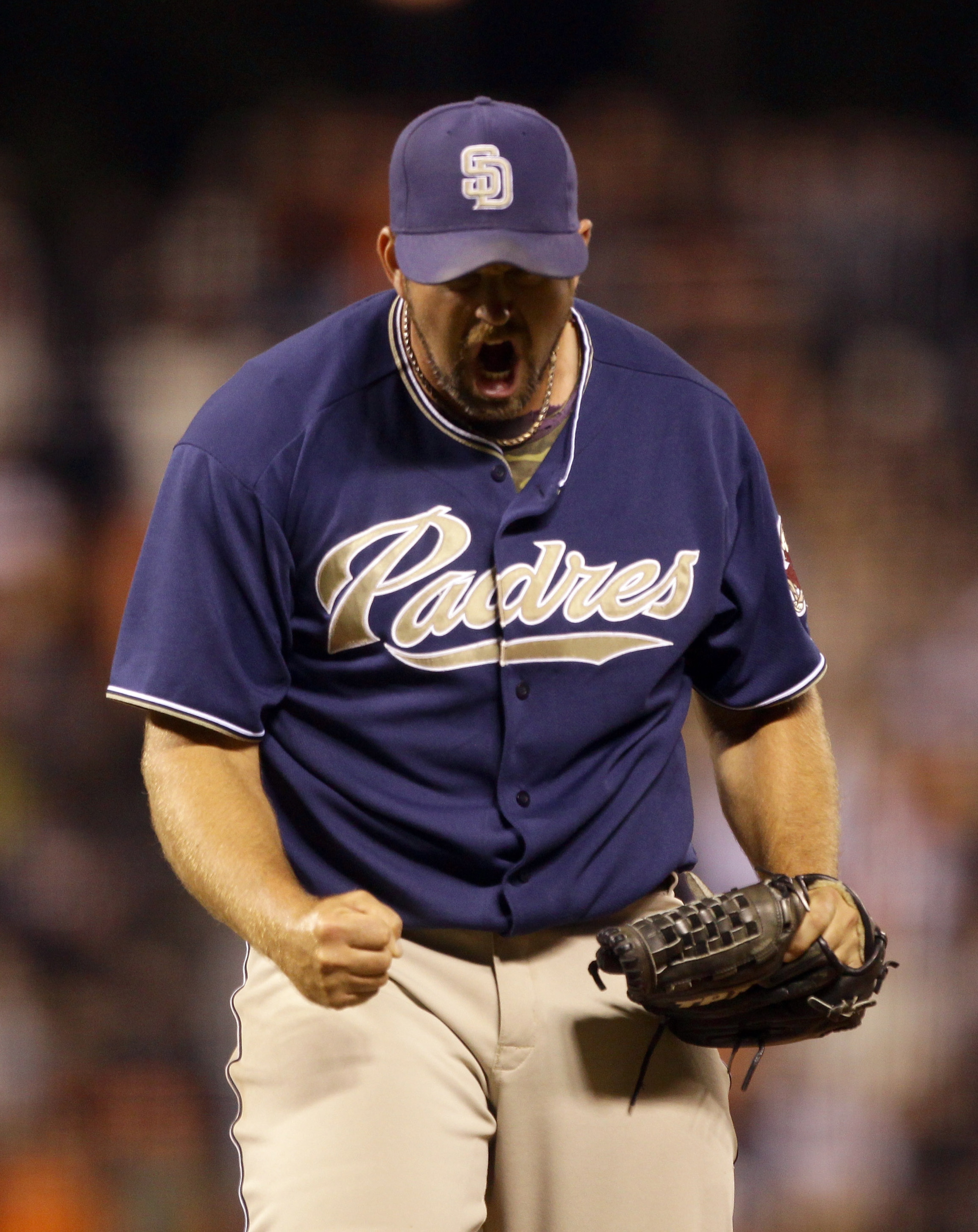 SAN FRANCISCO - AUGUST 13: Heath Bell #21 of the San Diego Padres celebrates after they beat the San Francisco Giants 3-2 at AT&T Park on August 13, 2010 in San Francisco, California. (Photo by Ezra Shaw/Getty Images) SAN FRANCISCO - AUGUST 13: Heath Bell #21 of the San Diego Padres celebrates after they beat the San Francisco Giants 3-2 at AT&T Park on August 13, 2010 in San Francisco, California. (Photo by Ezra Shaw/Getty Images)
