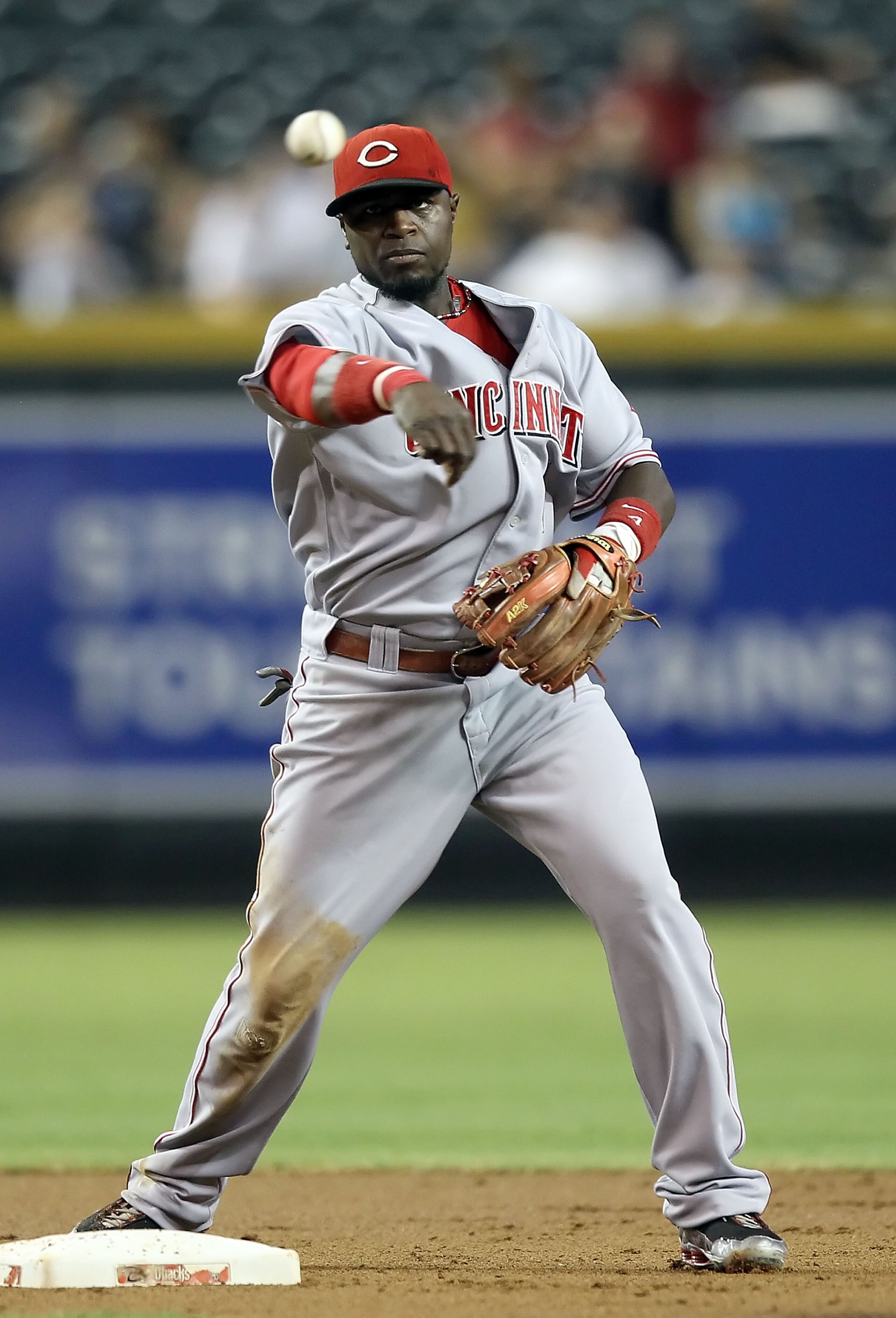 PHOENIX - AUGUST 18:  Infielder Brandon Phillips #4 of the Cincinnati Reds in action during the Major League Baseball game against the Arizona Diamondbacks at Chase Field on August 18, 2010 in Phoenix, Arizona. The Reds defeated the Diamondbacks 11-7.  (P