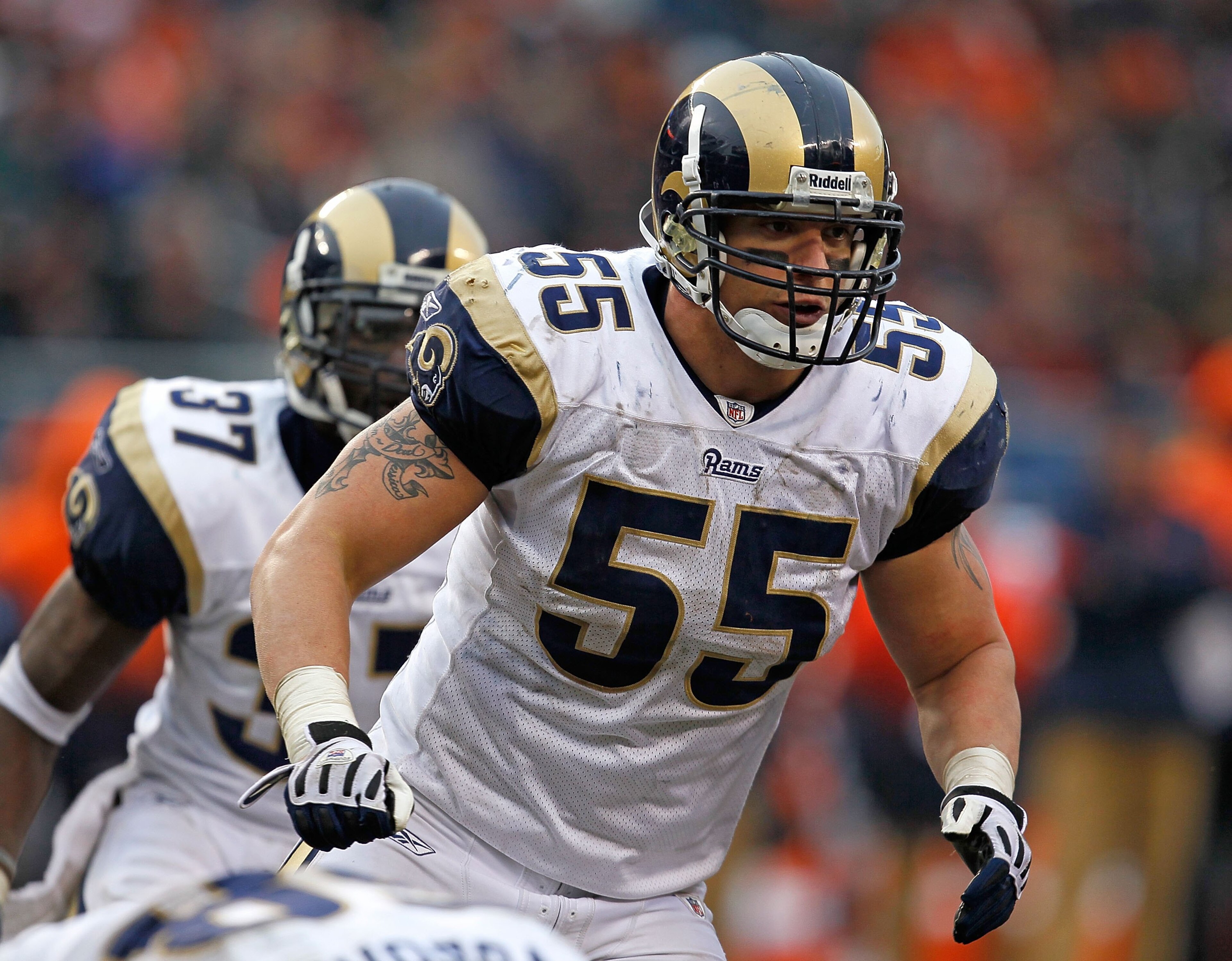 CHICAGO - DECEMBER 06: James Laurinaitis #55 of the St. Louis Rams plays against the Chicago Bears at Soldier Field on December 6, 2009 in Chicago, Illinois. The Bears defeated the Rams 17-9. (Photo by Jonathan Daniel/Getty Images)